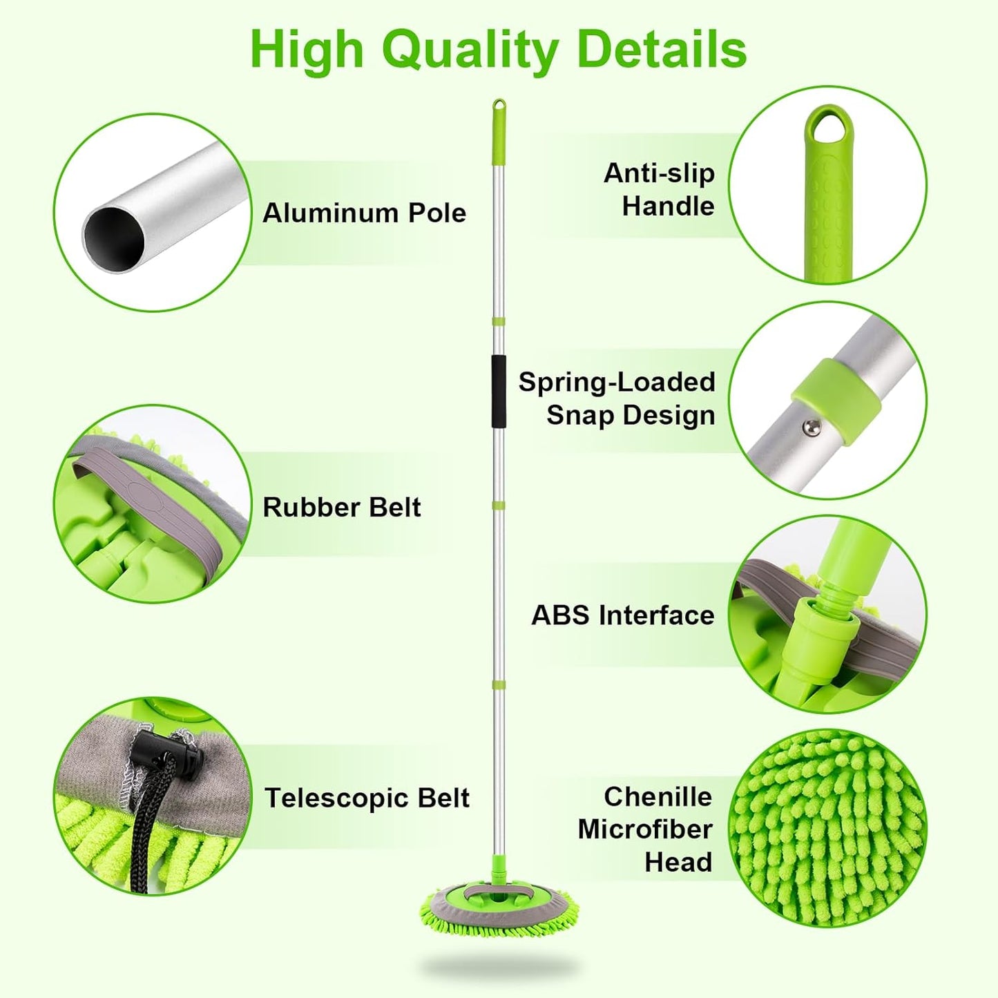 62" Car Wash Brush Kit Mitt Mop Sponge with Long Handle Chenille Microfiber Car Cleaning Brush Kit Supplies Car Washing Mop Kit Car Care Kit of Scratch-Free Replacement Head for Car RV Truck
