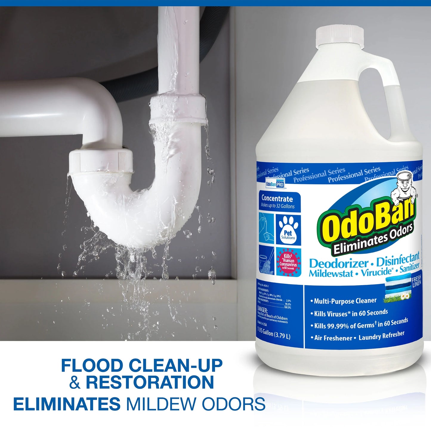 Professional Cleaning Odor Eliminator and Disinfectant, Fresh Linen, 1 Gallon Concentrate 2-Pack