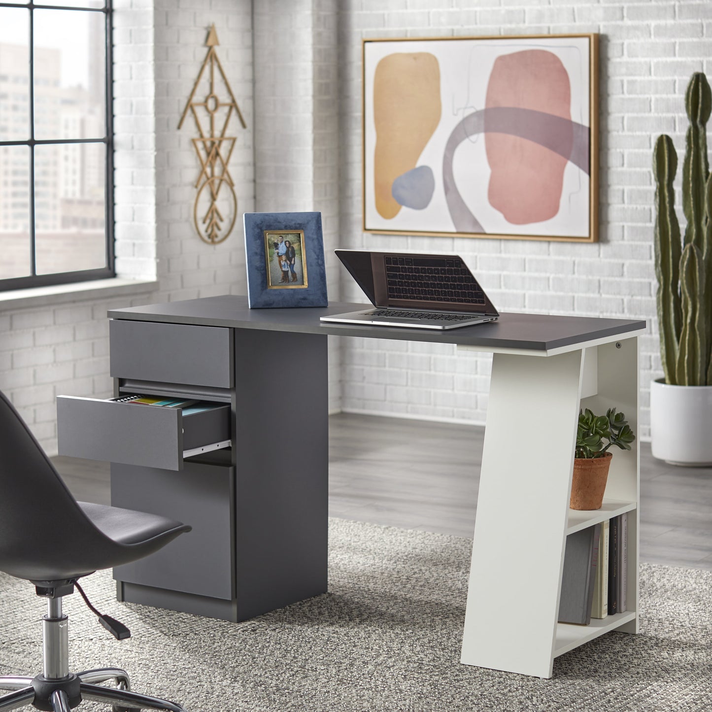 Como Writing Desk with 3 Storage Drawers, Multiple Colors