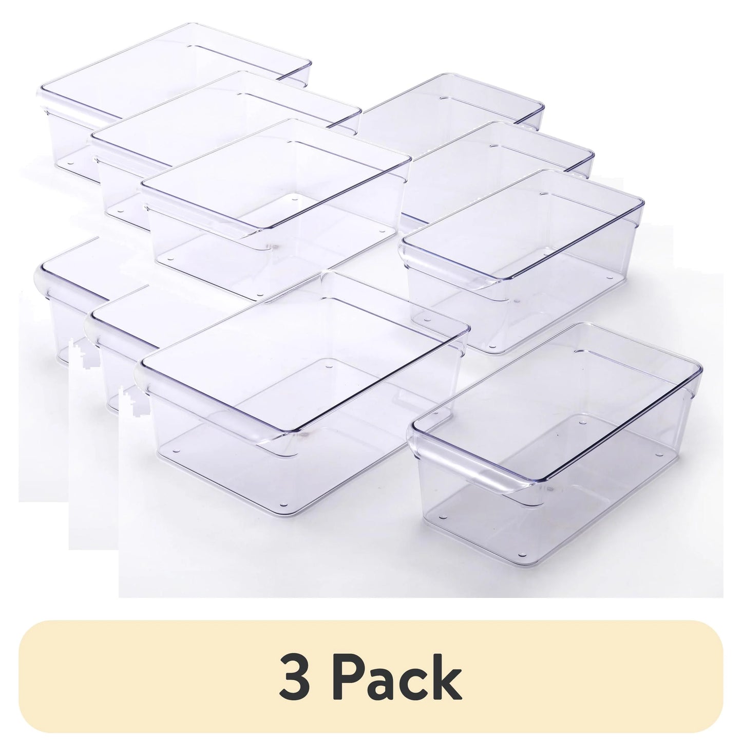 Clear Plastic Fridge Organization Bin 4-Pack Set, Various Sizes