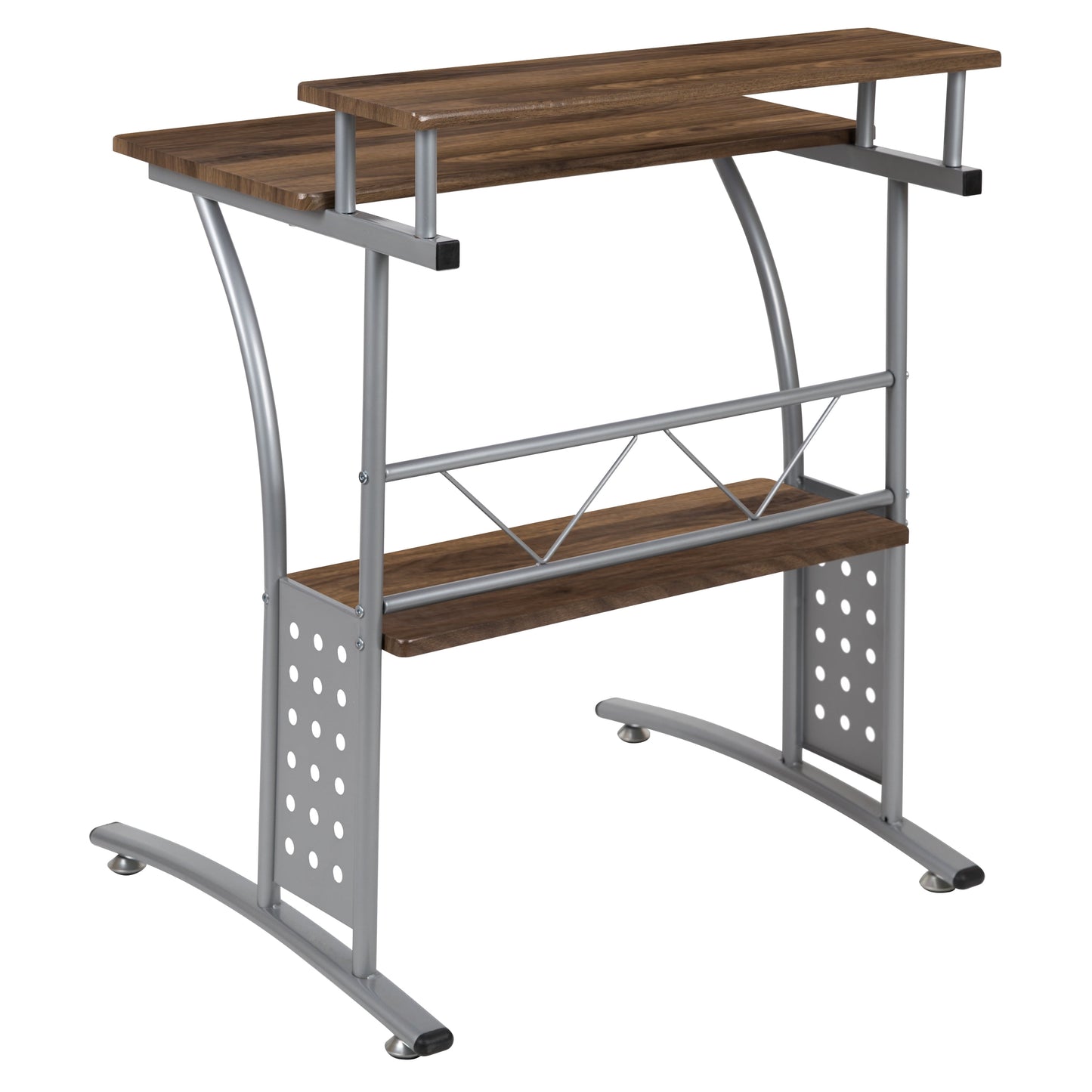 Clifton Rustic Walnut Computer Desk with Top and Lower Storage Shelves