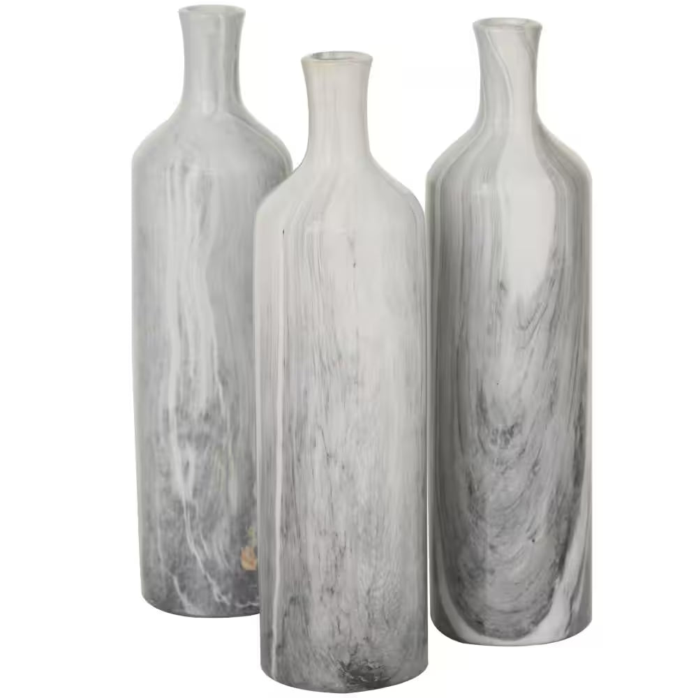 3 In., 12 In. Gray Faux Marble Ceramic Decorative Vase (Set of 3)