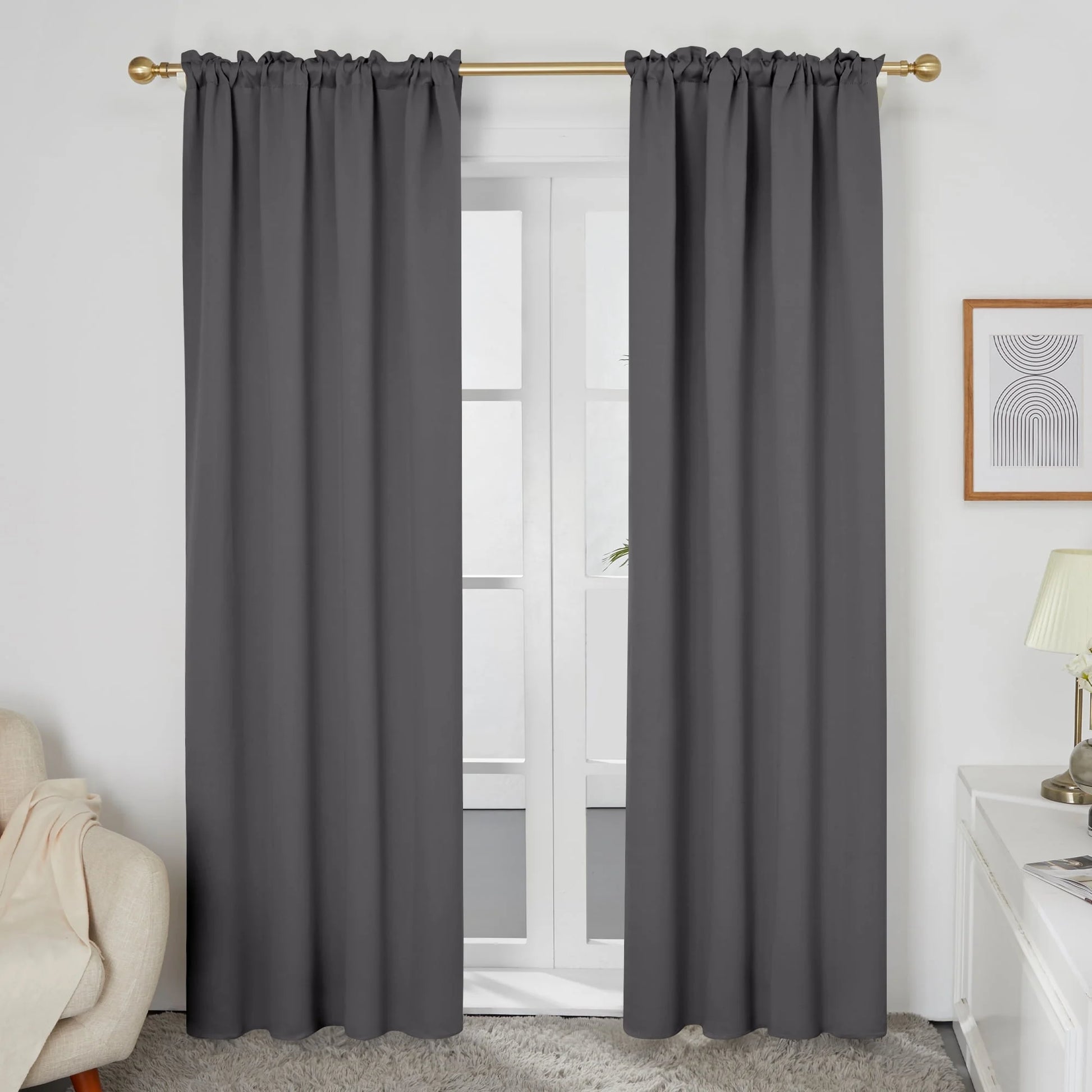 Blackout Curtains Rod Pocket Solid Thermal Insulated Curtains & Drapes for Bedroom 2 Panels, 42 X 63 Inch , Black