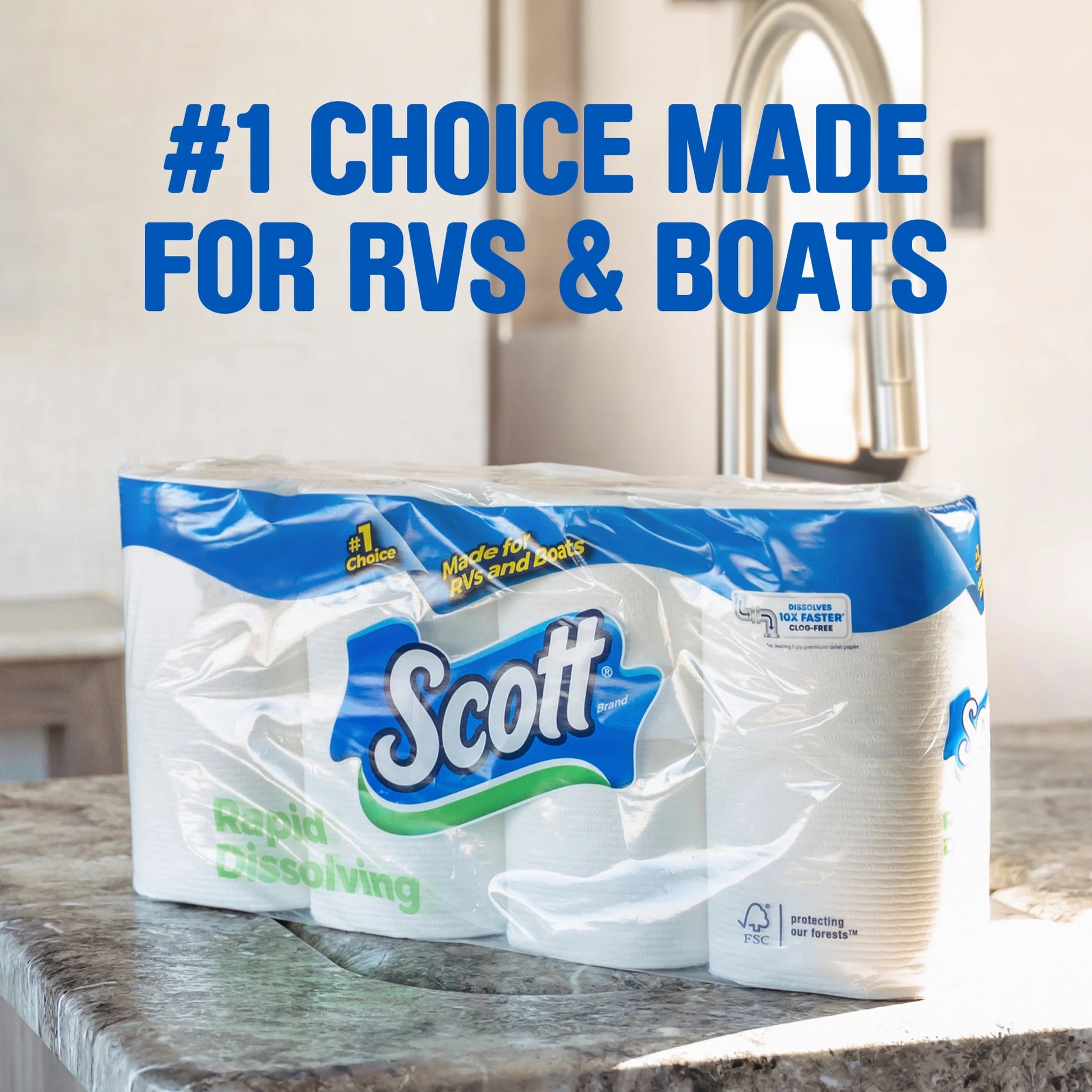 Rapid-Dissolving Toilet Paper for Rvs & Boats, 8 Double Rolls