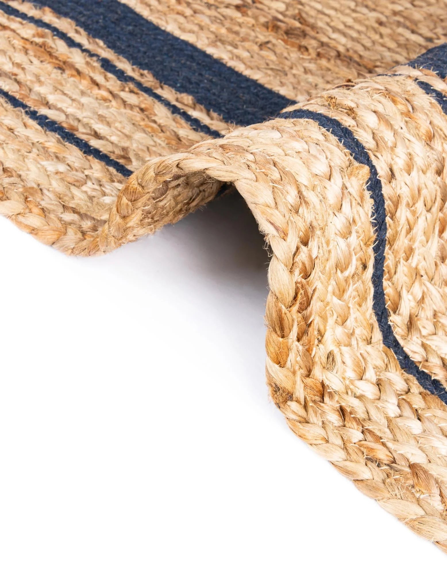 Braided Jute Collection Area Rug - Gujarat (8' round Natural and Navy Blue/Navy Blue)