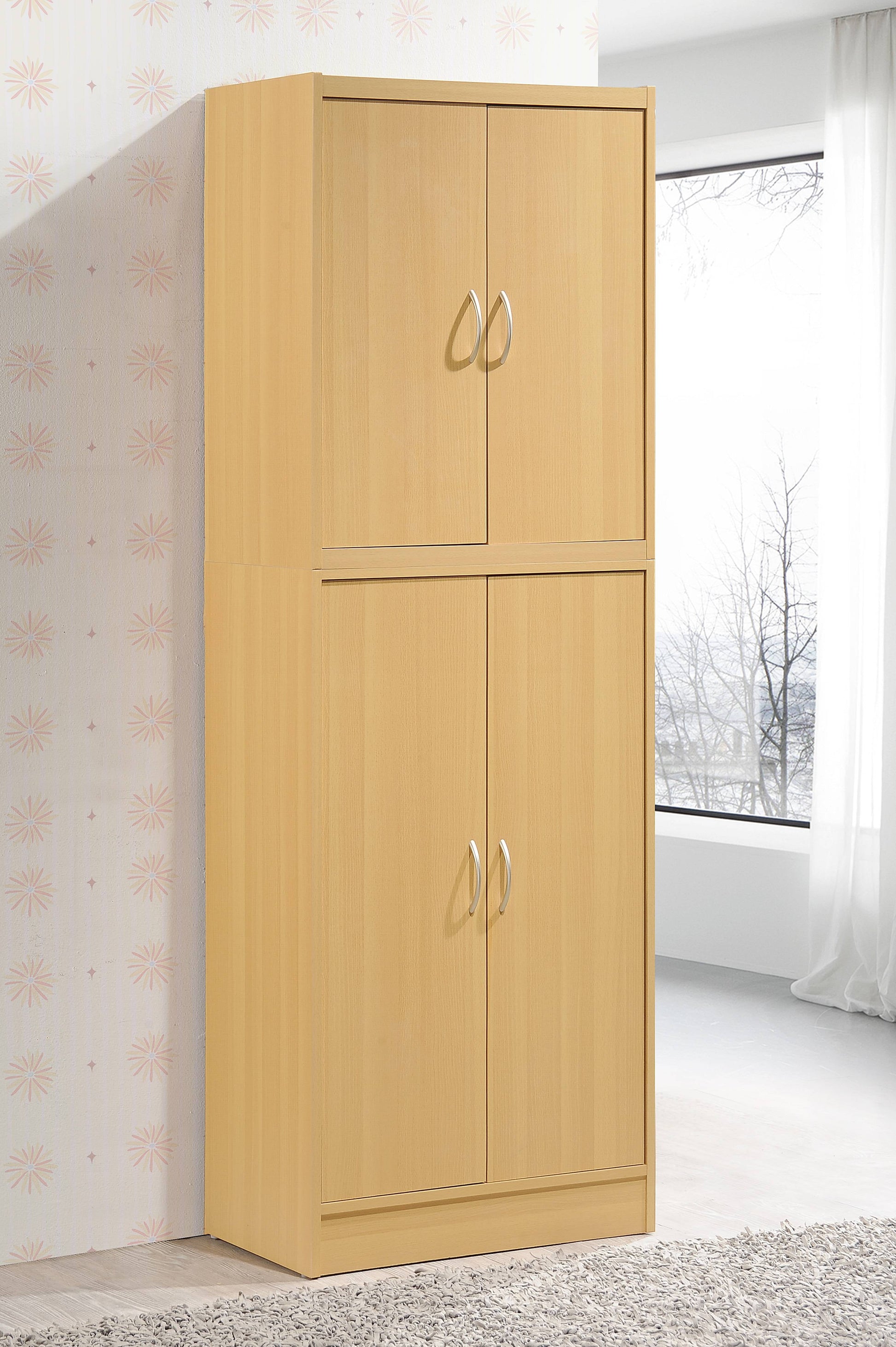 4-Door Kitchen Pantry with 4-Shelves, Chocolate-Grey