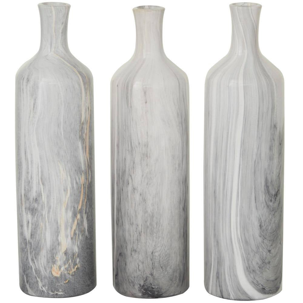 3 In., 12 In. Gray Faux Marble Ceramic Decorative Vase (Set of 3)