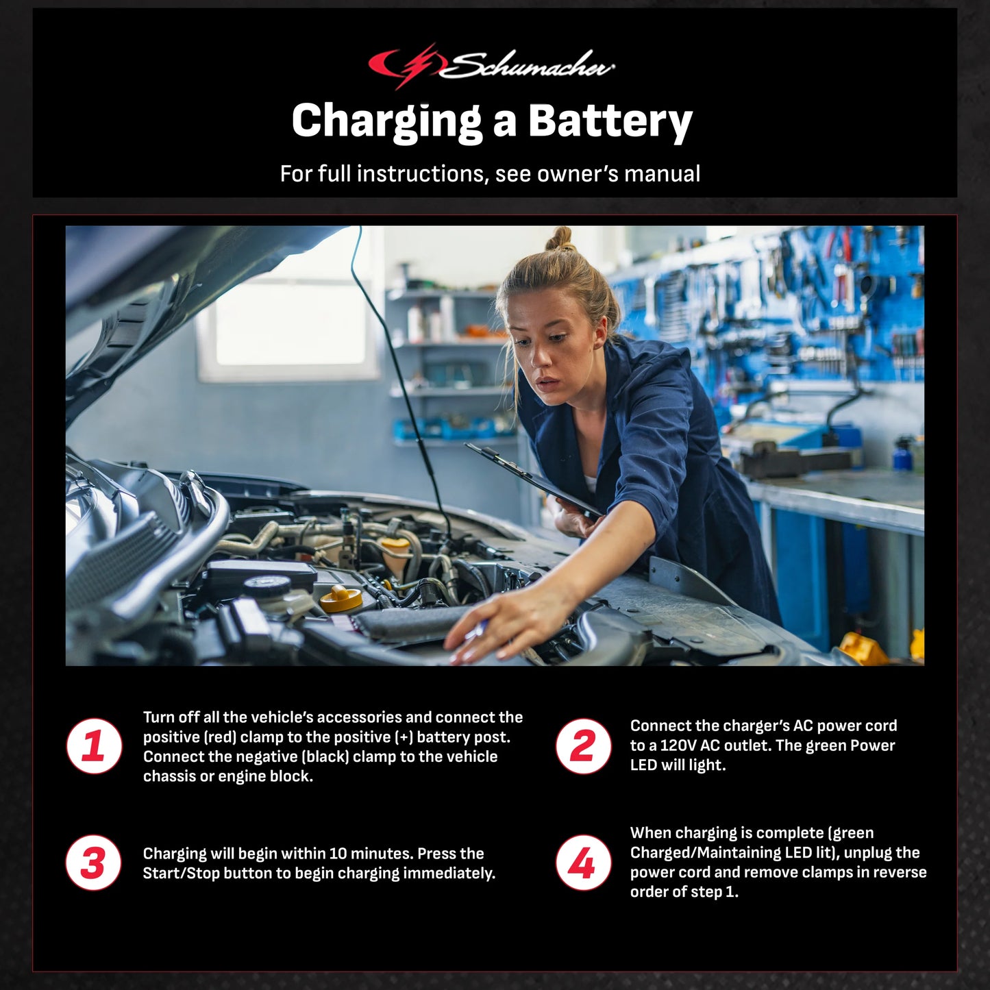 SC1282 3-In-1 12V Fully Automatic 10A Battery Charger and Maintainer