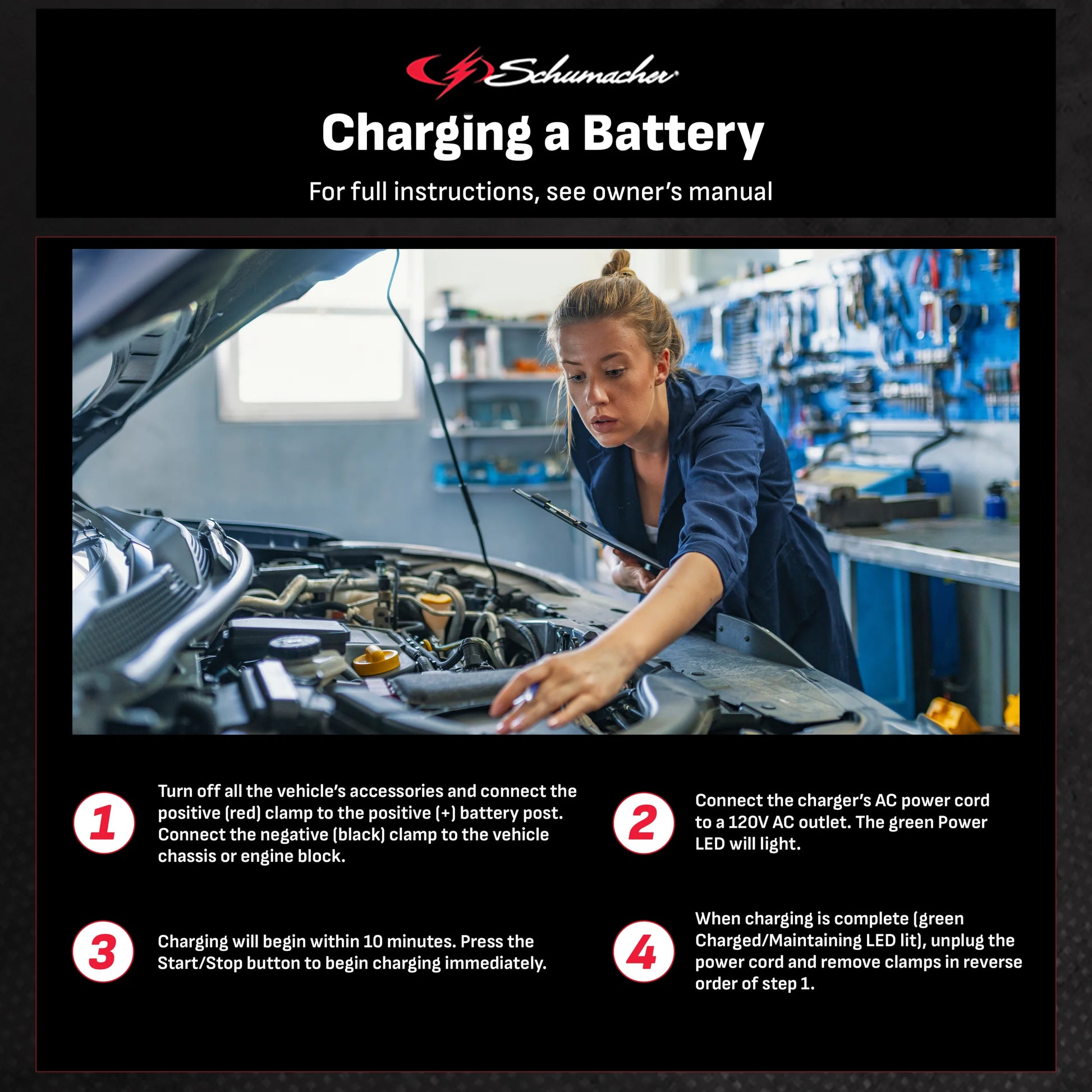 SC1282 3-In-1 12V Fully Automatic 10A Battery Charger and Maintainer