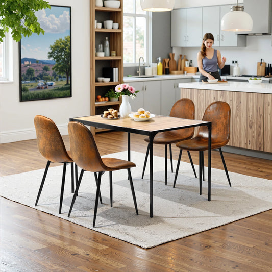 Set of 4 Upholstered Suede Dining Chairs for Family Dining Room or Restaurant