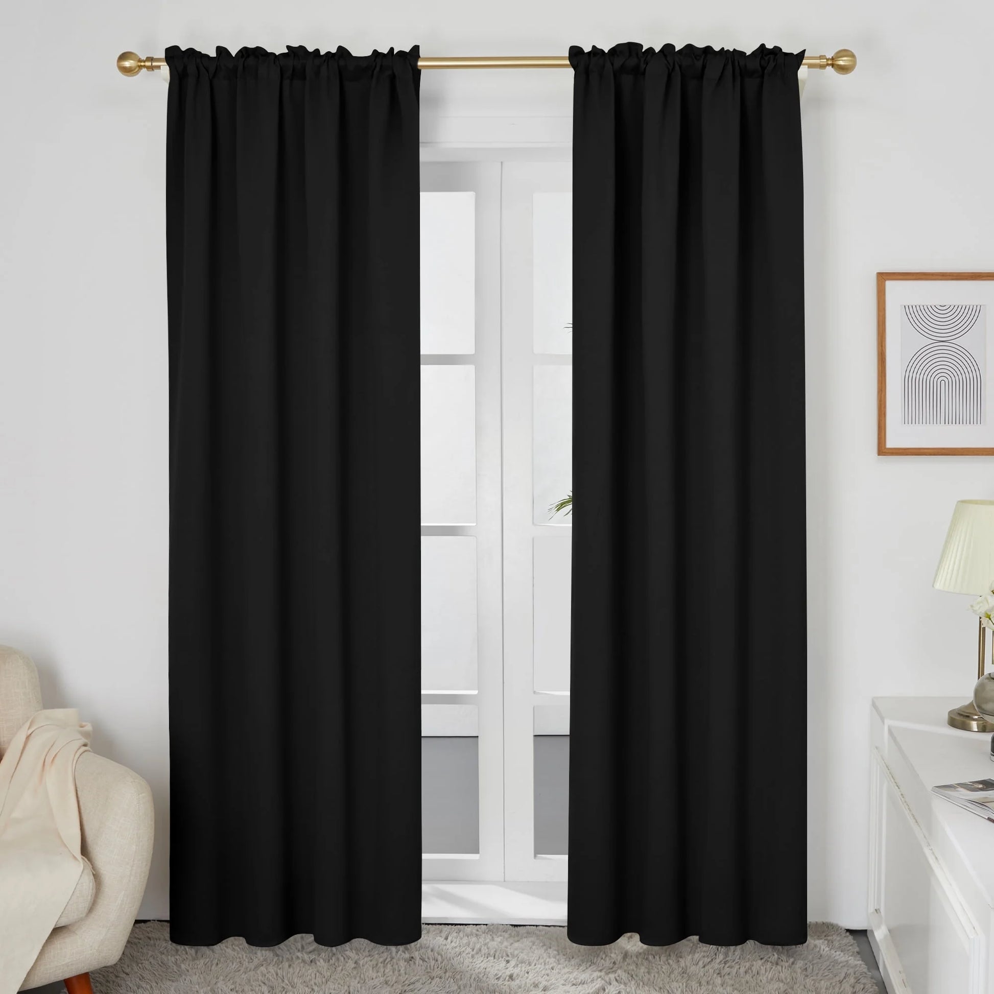 Blackout Curtains Rod Pocket Solid Thermal Insulated Curtains & Drapes for Bedroom 2 Panels, 42 X 63 Inch , Black