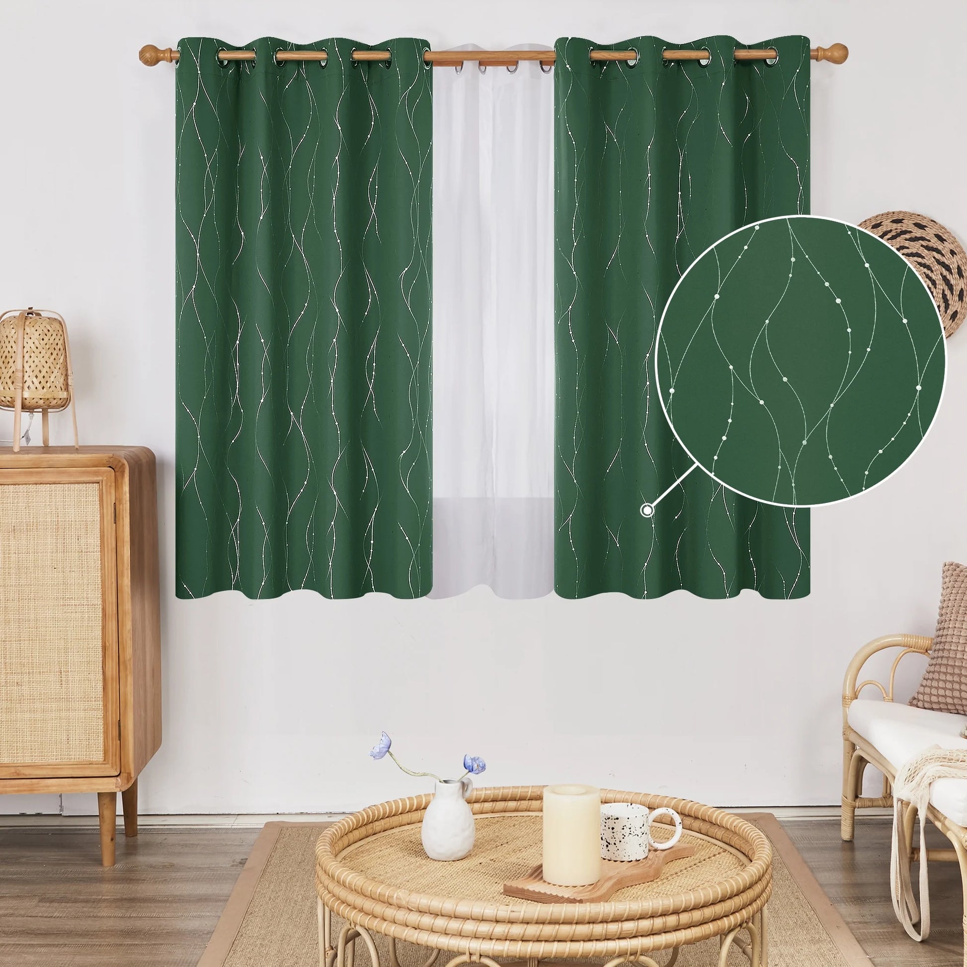 Silver Printed Blackout Curtains - 2 Panels, Wave Dots Pattern, Grommet Top, 52"X95", Thermal Insulated Drapes for Bedroom & Living Room, Gray