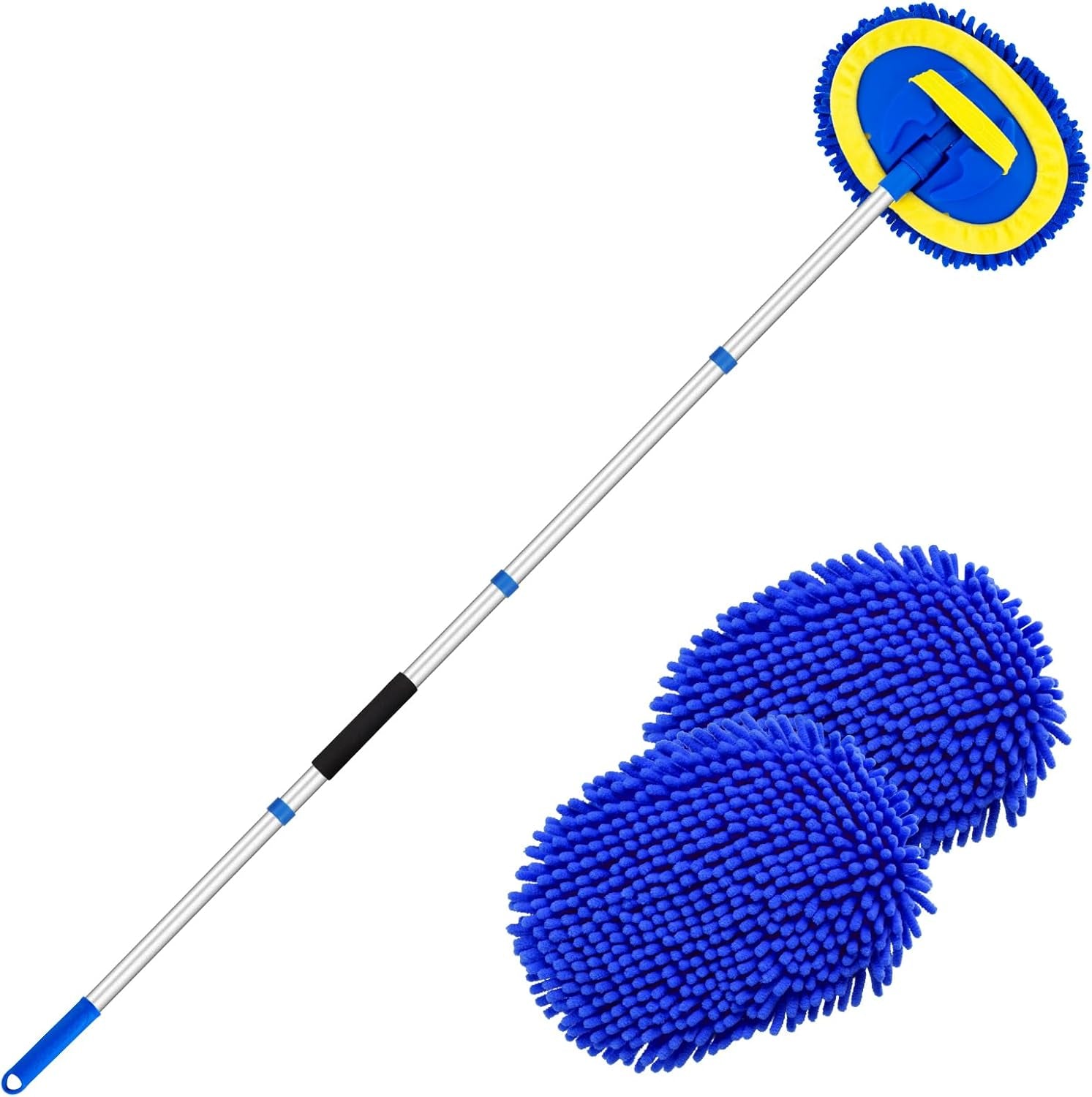 62" Car Wash Brush Kit Mitt Mop Sponge with Long Handle Chenille Microfiber Car Cleaning Brush Kit Supplies Car Washing Mop Kit Car Care Kit of Scratch-Free Replacement Head for Car RV Truck