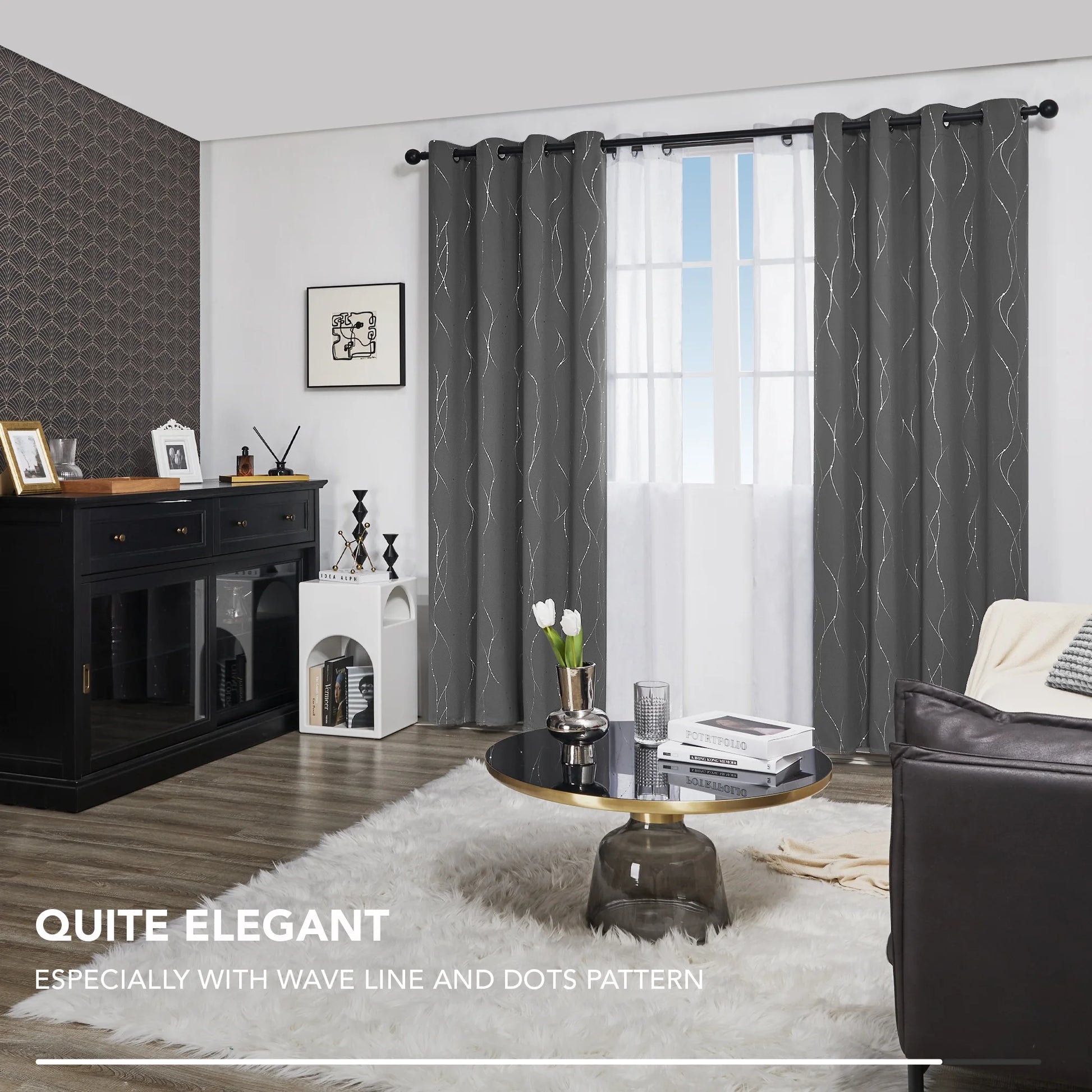 Silver Printed Blackout Curtains - 2 Panels, Wave Dots Pattern, Grommet Top, 52"X95", Thermal Insulated Drapes for Bedroom & Living Room, Gray