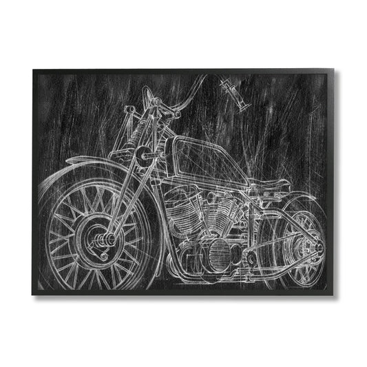 The Stupell Home Decor Monotone Black and White Motorcycle Sketch Framed Art, 11 X 14, Design by Artist Ethan Harper Black 16 X 20 Black
