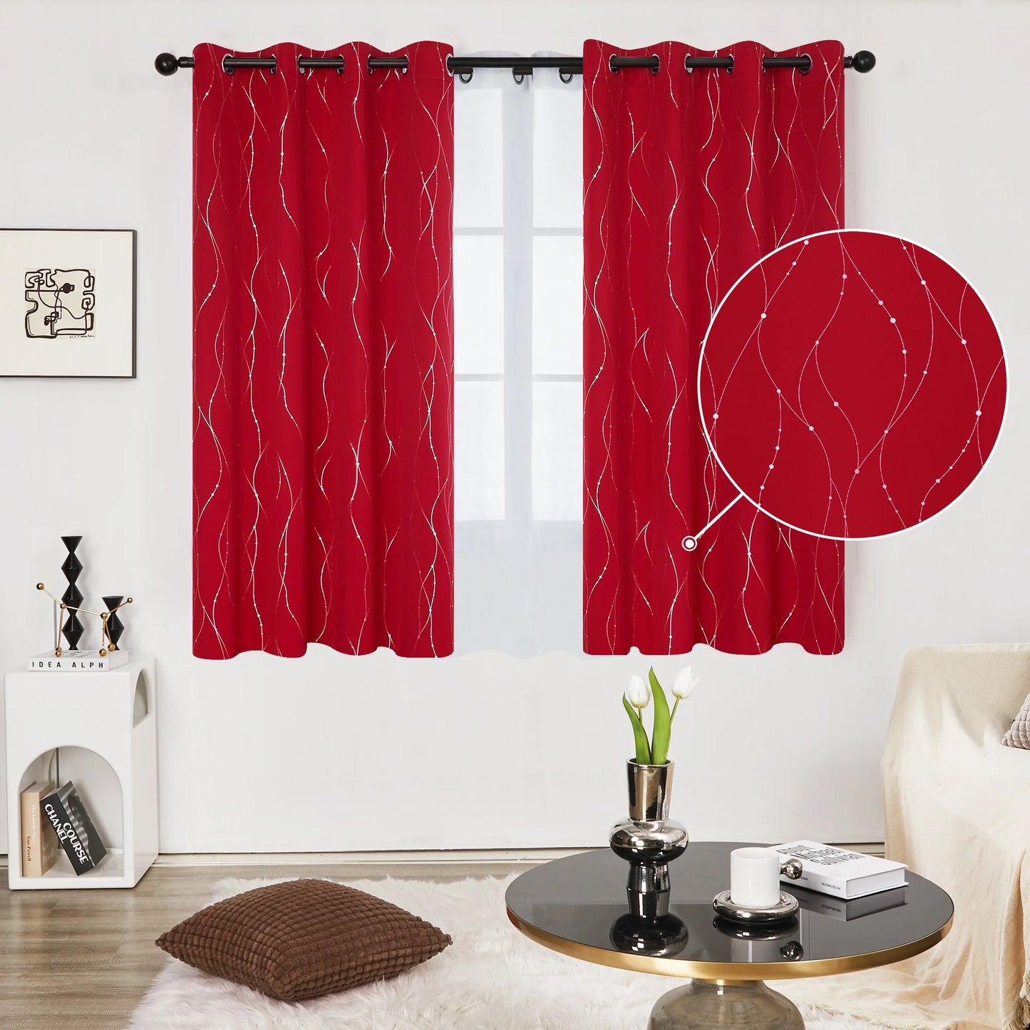 Silver Printed Blackout Curtains - 2 Panels, Wave Dots Pattern, Grommet Top, 52"X95", Thermal Insulated Drapes for Bedroom & Living Room, Gray