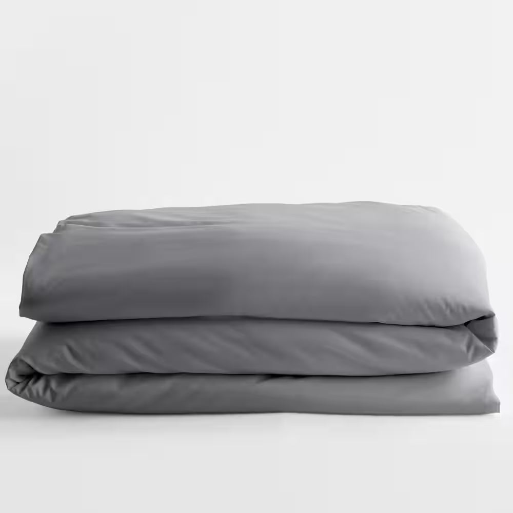 Company Cotton Stone Gray Solid 300-Thread Count Wrinkle-Free Sateen Full Duvet Cover