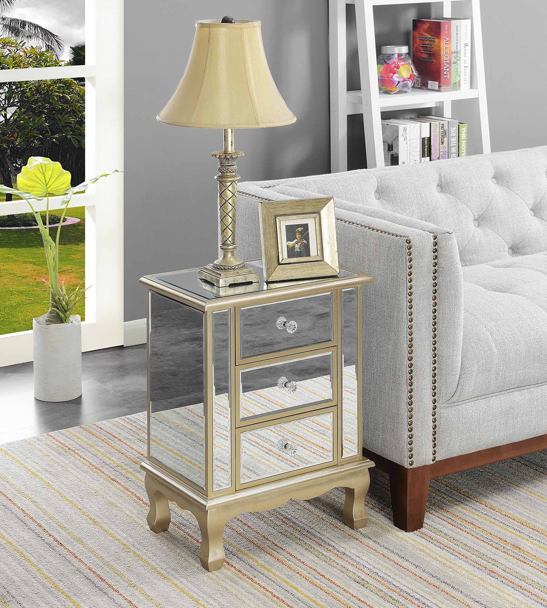 Gold Coast Vineyard 3-Drawer Mirrored End Table