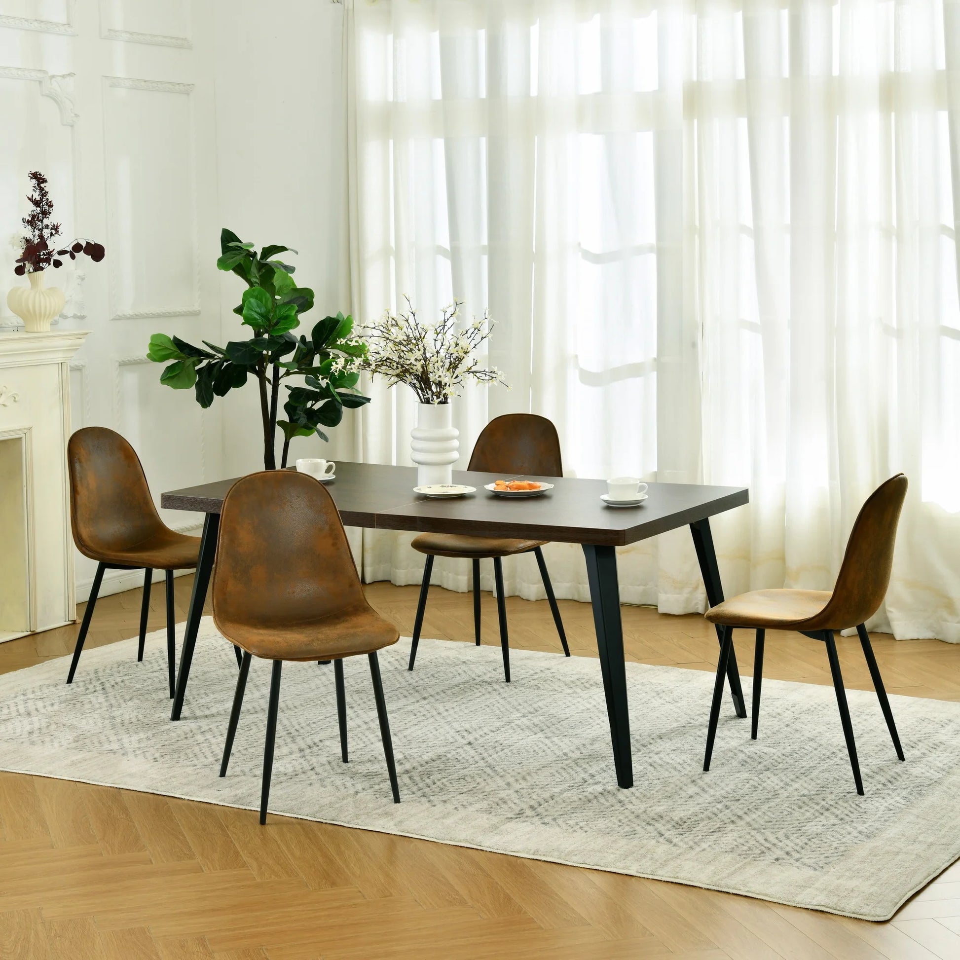 Set of 4 Upholstered Suede Dining Chairs for Family Dining Room or Restaurant