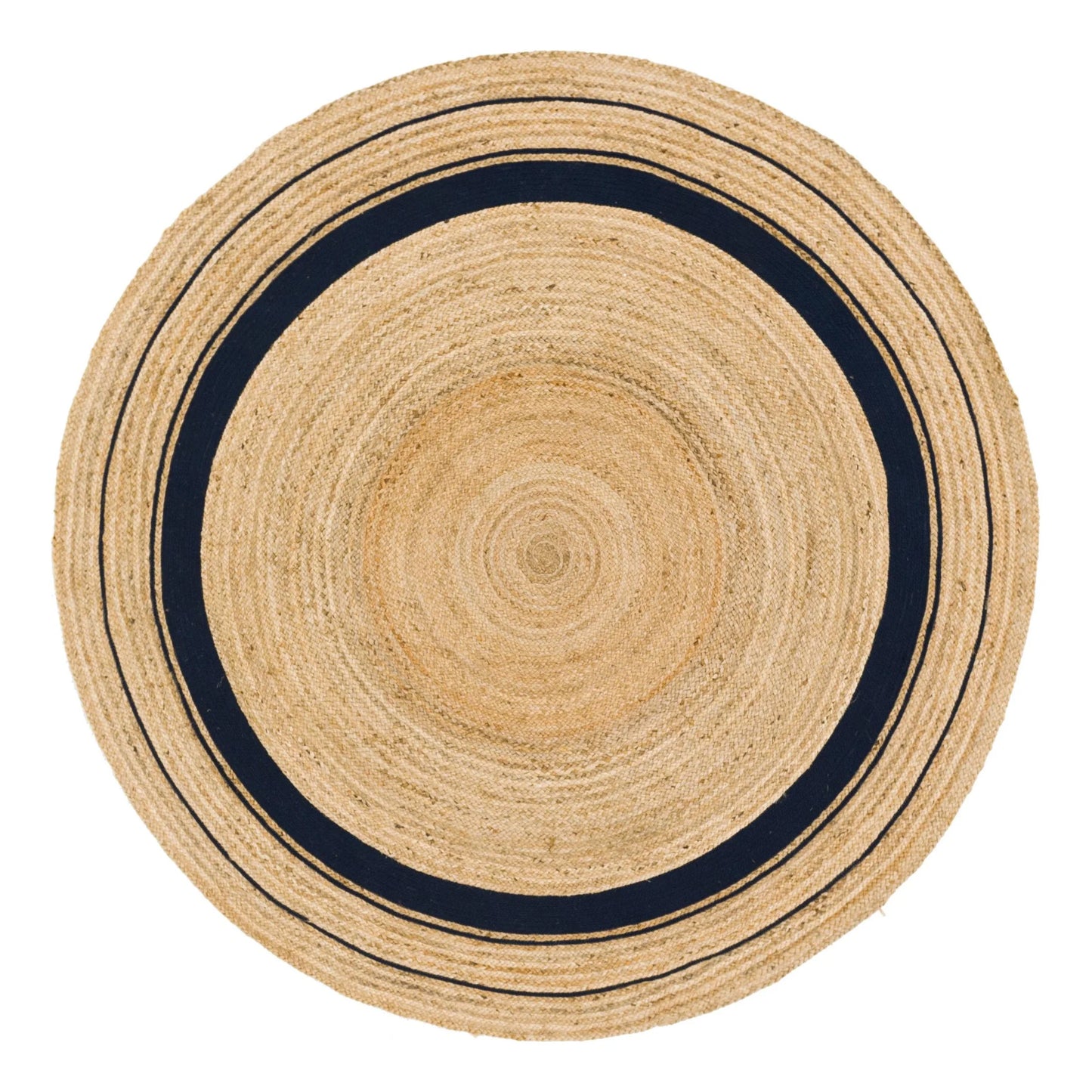 Braided Jute Collection Area Rug - Gujarat (8' round Natural and Navy Blue/Navy Blue)