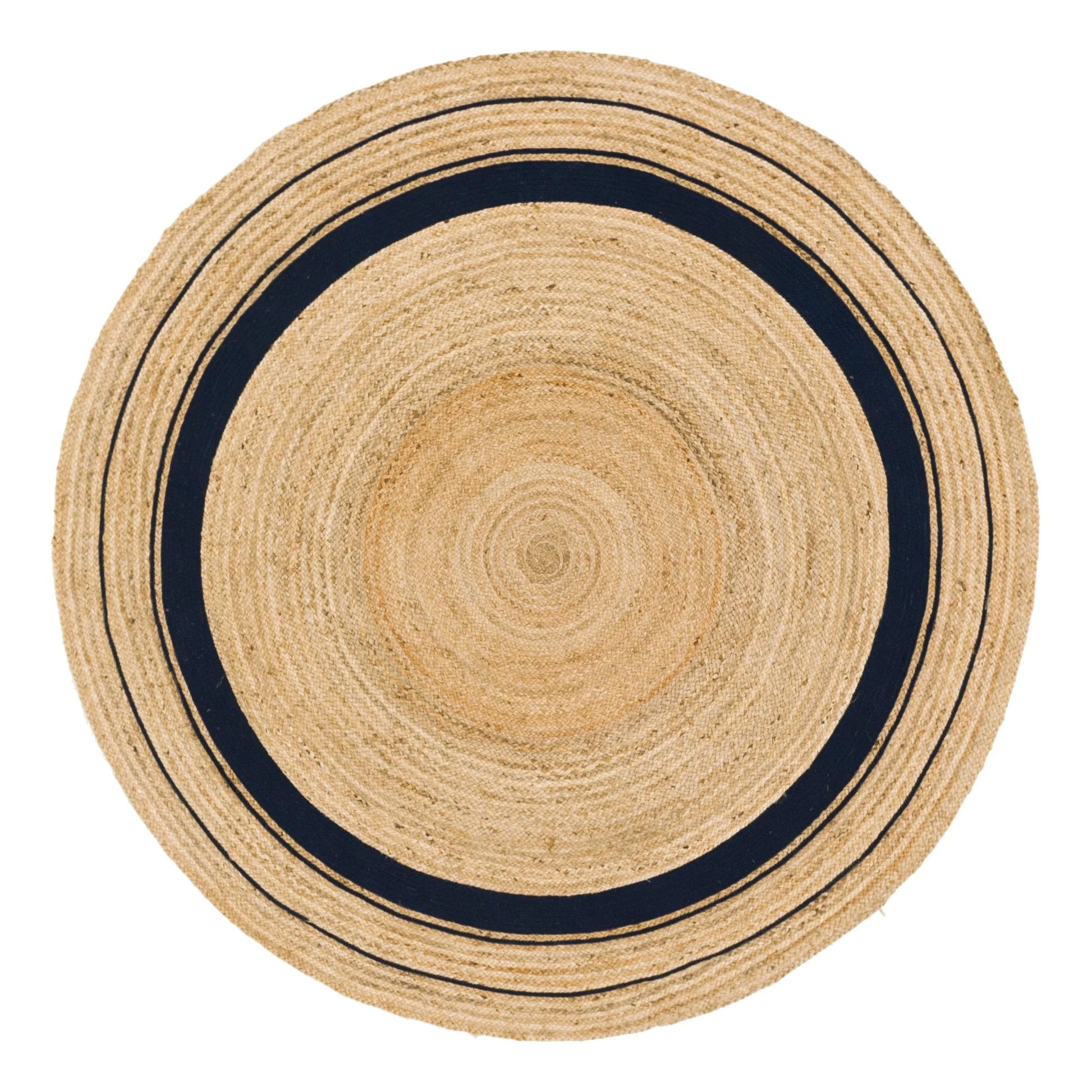 Braided Jute Collection Area Rug - Gujarat (8' round Natural and Navy Blue/Navy Blue)
