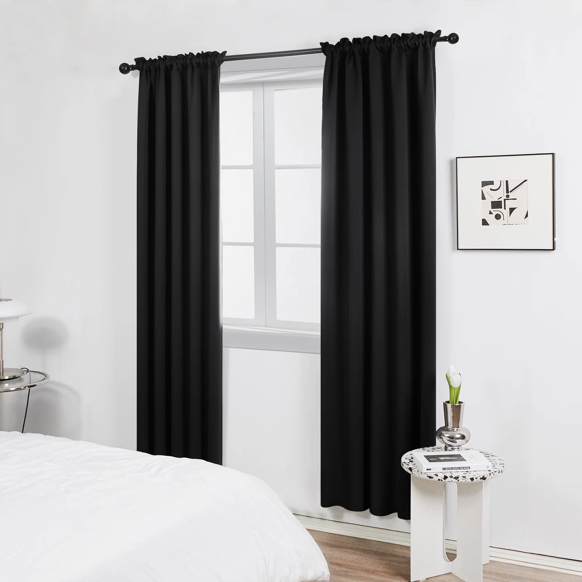 Blackout Curtains Rod Pocket Solid Thermal Insulated Curtains & Drapes for Bedroom 2 Panels, 42 X 63 Inch , Black