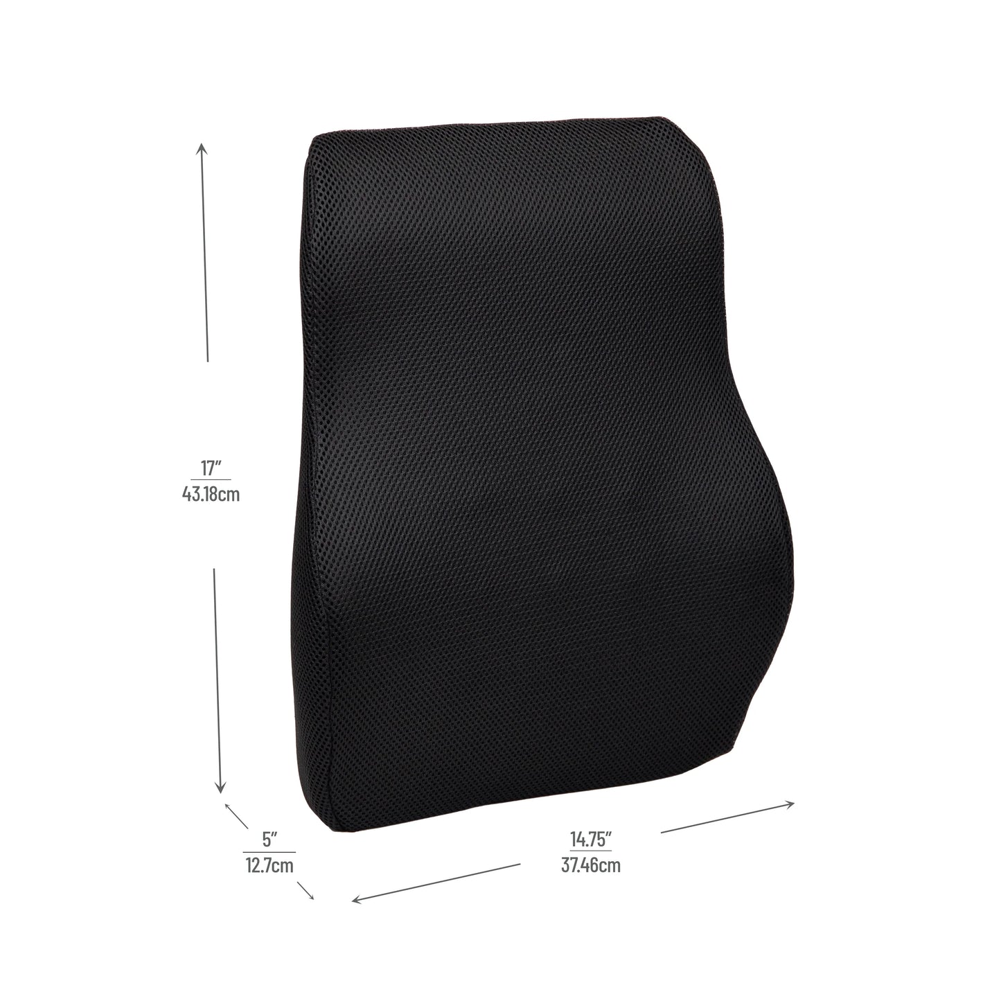 Ergonomic Lower Back Cushion, Office Chair Support, Foam, 17"L X 14.75"W X 5"Height, Black