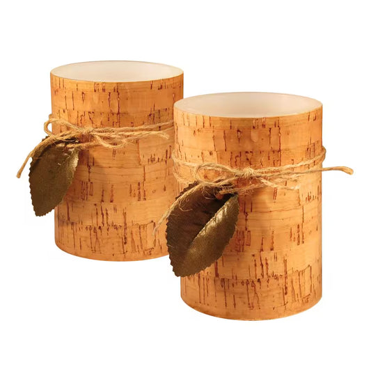 4 In. Cork with Leaf Flameless Candles (Set of 2)