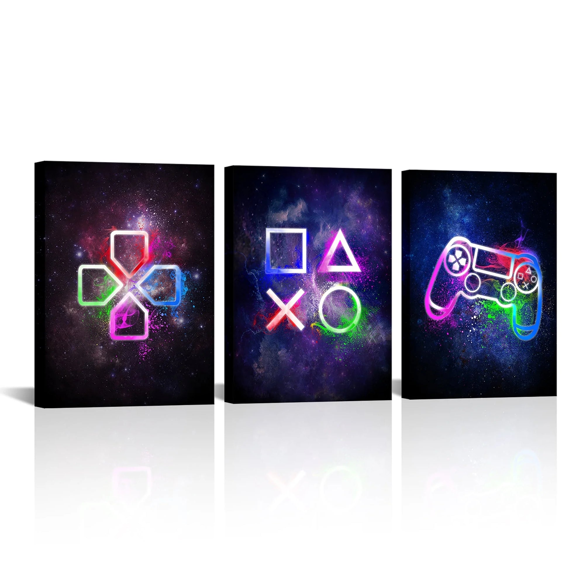 Gamer Symbol Framed Canvas Wall Art Paintings Gaming Wall Decor Prints Pictures Posters Artwork Room Decor Decoration 12"X16"X3 Pieces