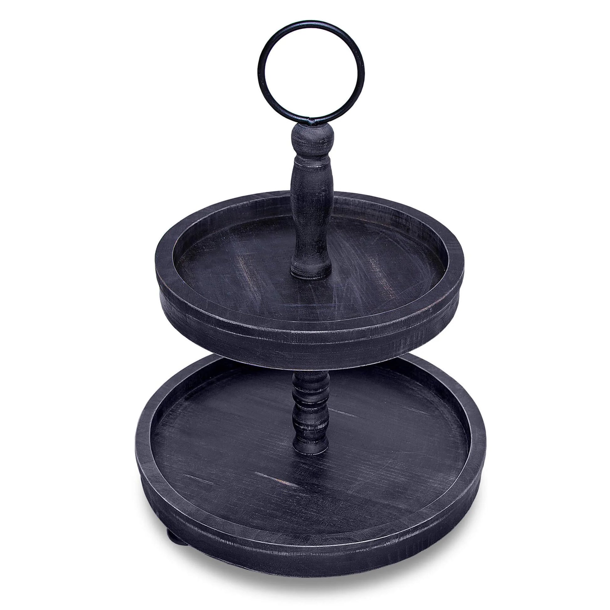 Hallocs 2 Tiered Wood Tray - Rustic Farmhouse Serving Stand for Food and Parties - Galvanized Kitchen Table Decor - Fall Tiered Tray Display (Brown)