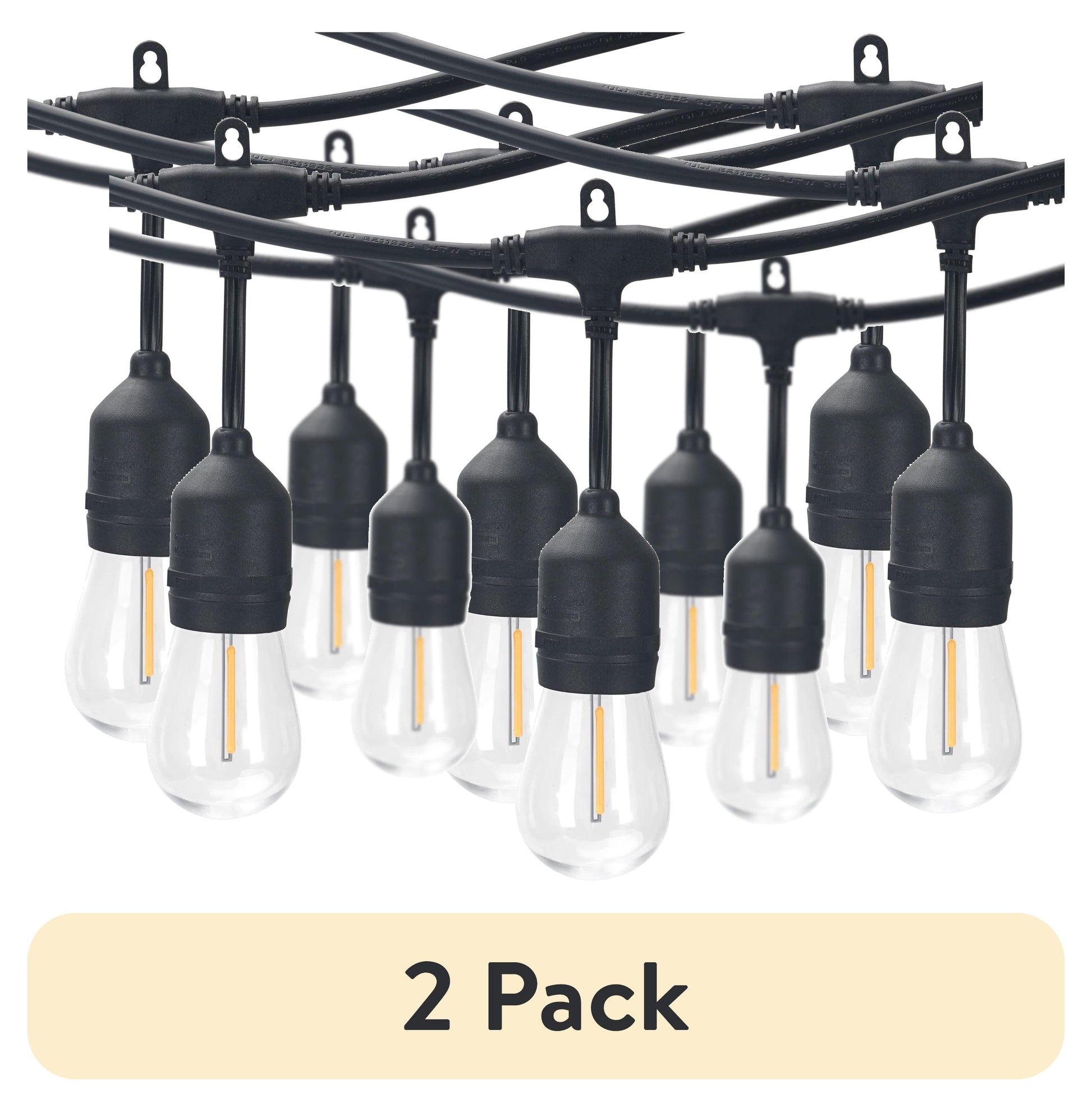 (2 Pack)  24-Foot Outdoor Commercial String Lights, 12 Shatterproof LED Bulbs, Indoor/Outdoor Use