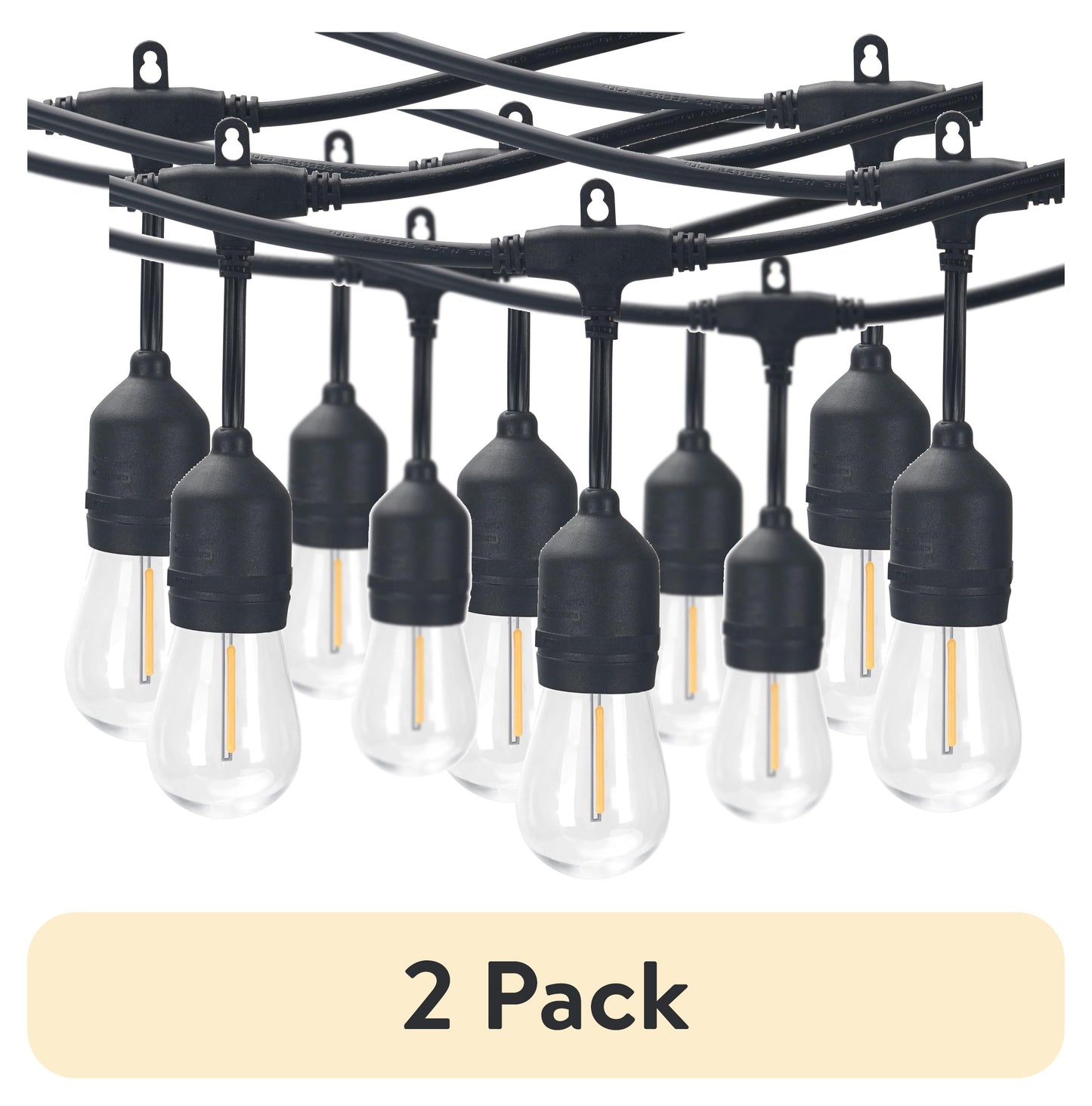 (2 Pack)  24-Foot Outdoor Commercial String Lights, 12 Shatterproof LED Bulbs, Indoor/Outdoor Use