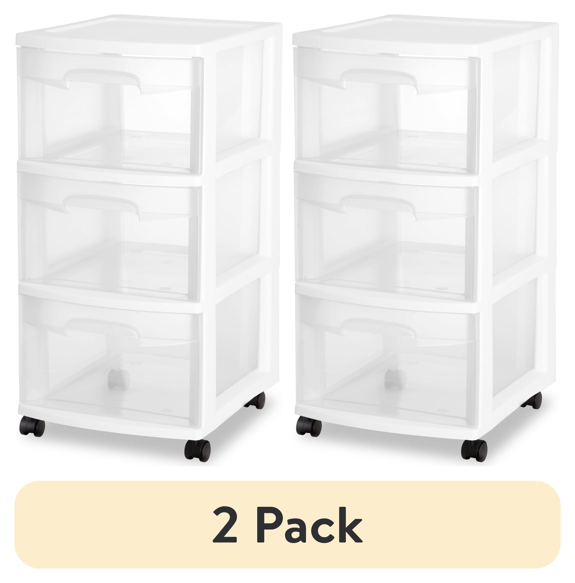 Storage Drawer, 3 Drawer Slim Plastic Storage Cart with Clear Pull Out Drawers, Black