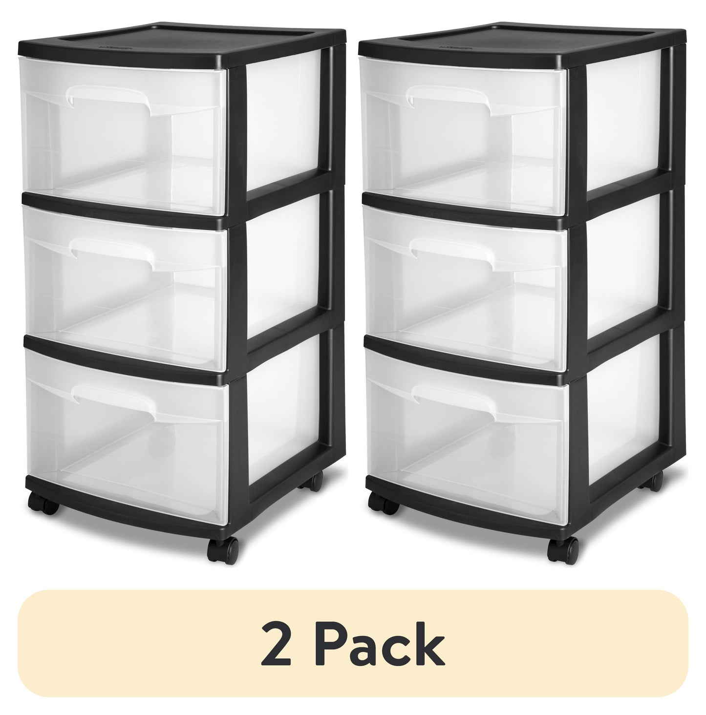 Storage Drawer, 3 Drawer Slim Plastic Storage Cart with Clear Pull Out Drawers, Black