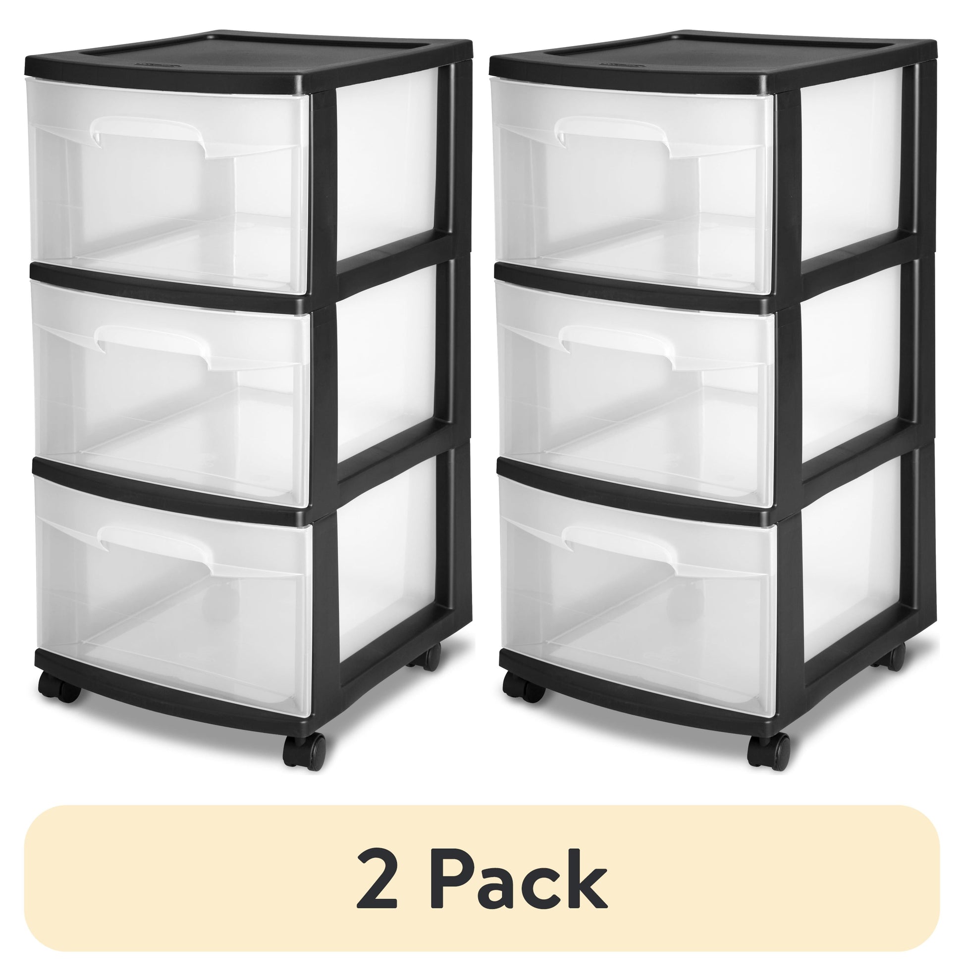 Storage Drawer, 3 Drawer Slim Plastic Storage Cart with Clear Pull Out Drawers, Black