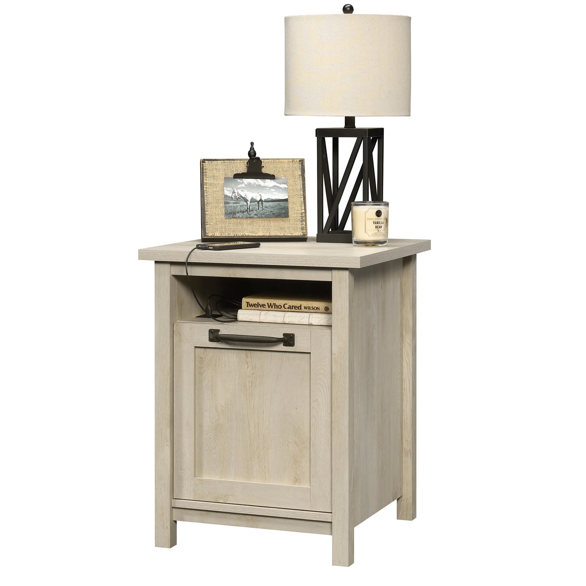Modern Farmhouse USB Nightstand, Rustic White Finish