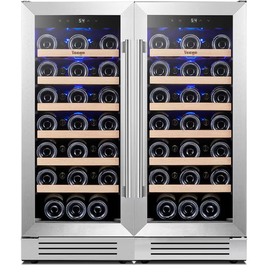 30-In W 66 -Bottles Stainless Steel Dual Zone Cooling Built-In/Freestanding Indoor Wine Cooler