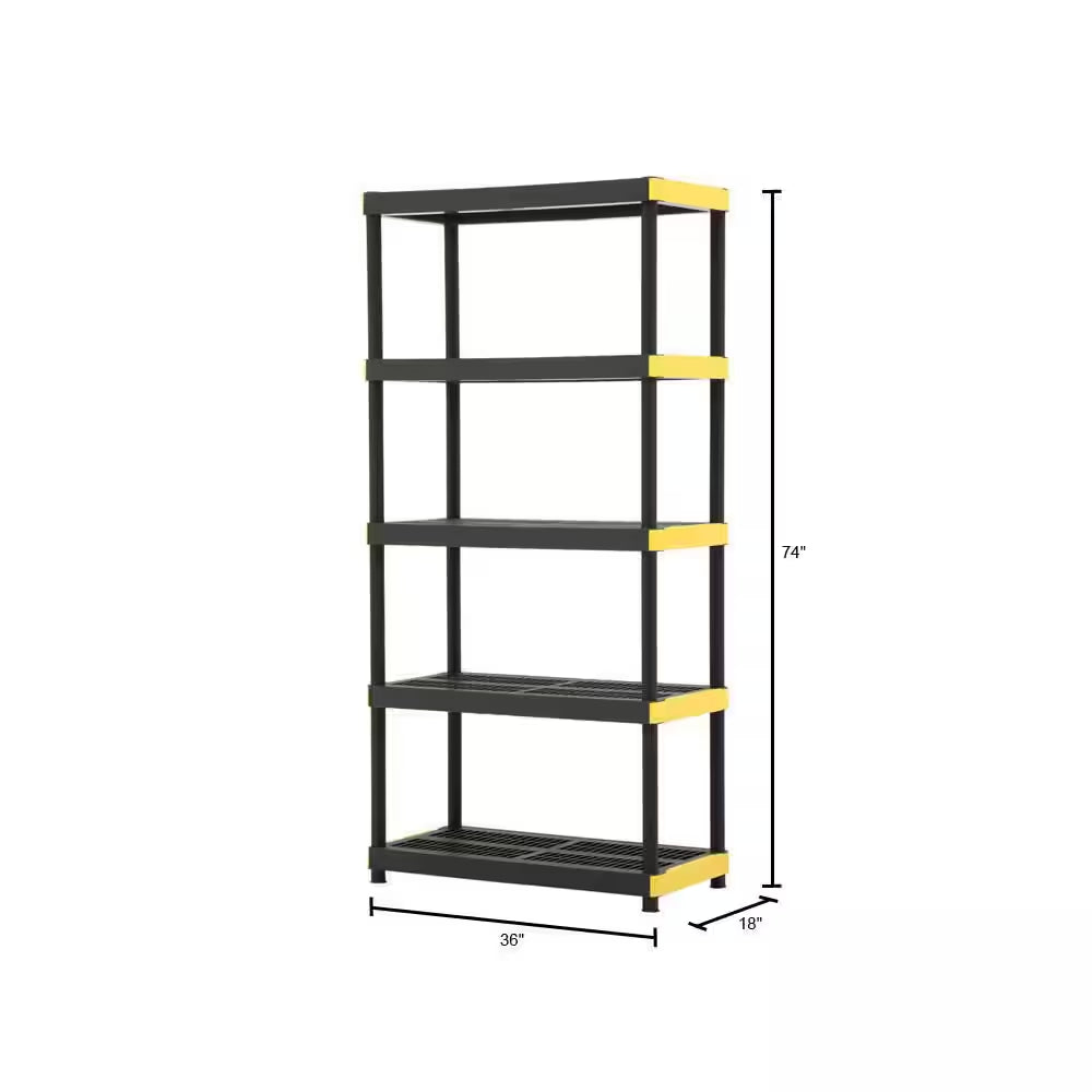 5-Tier Easy Assembly Multi-Purpose Plastic Garage Storage Shelving Unit in Black (36 In. W X 74 In. H X 18 In. D)