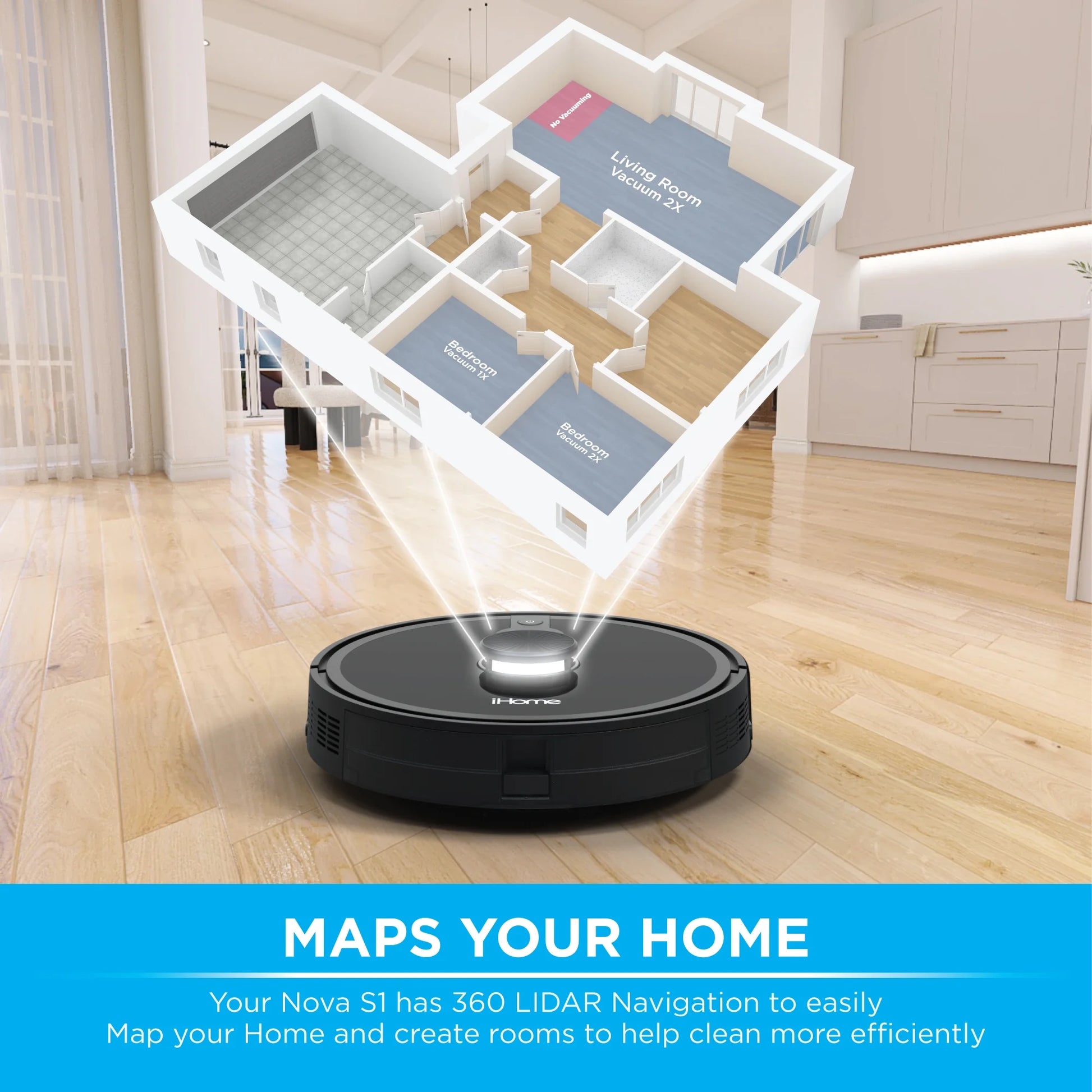 Autovac Nova S1 Robot Vacuum with LIDAR Navigation, 150 Min Runtime, 2700Pa Suction, New