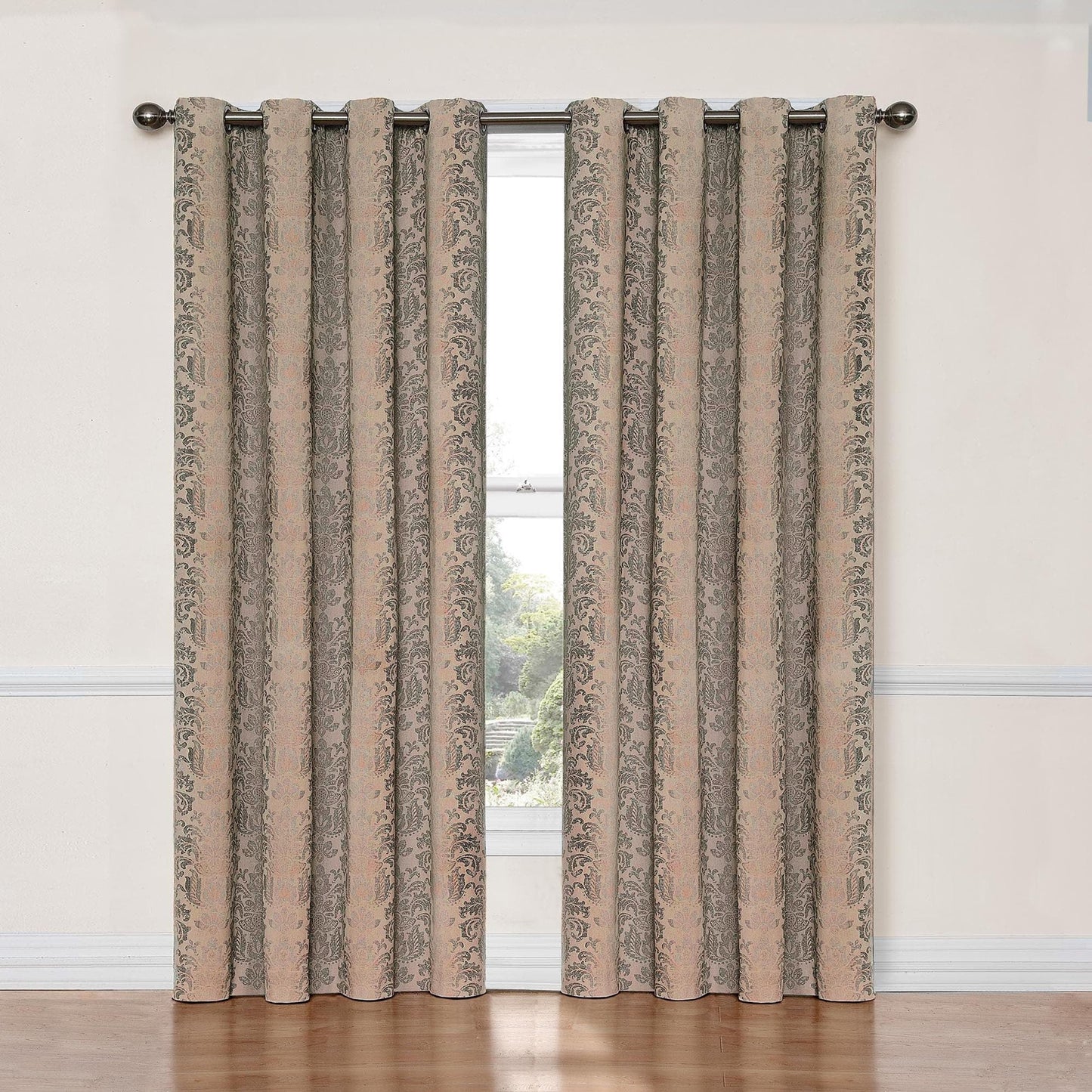 Nadya Floral Room Darkening Grommet Top Single Window Curtain Panel, Black, 52 X 63