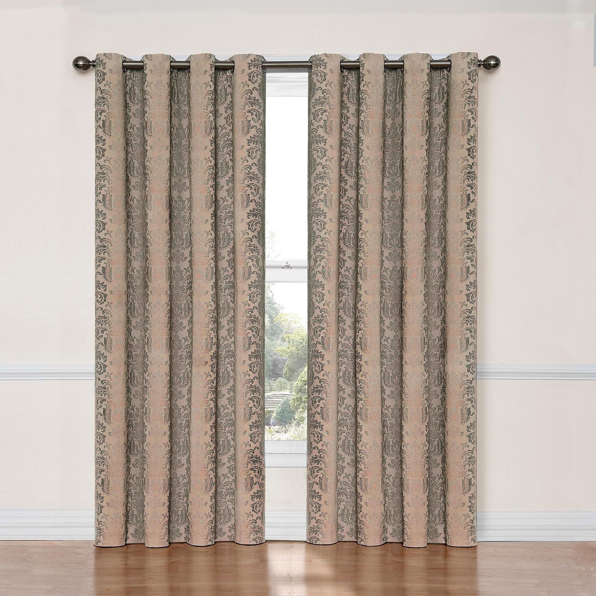 Nadya Floral Room Darkening Grommet Top Single Window Curtain Panel, Black, 52 X 63