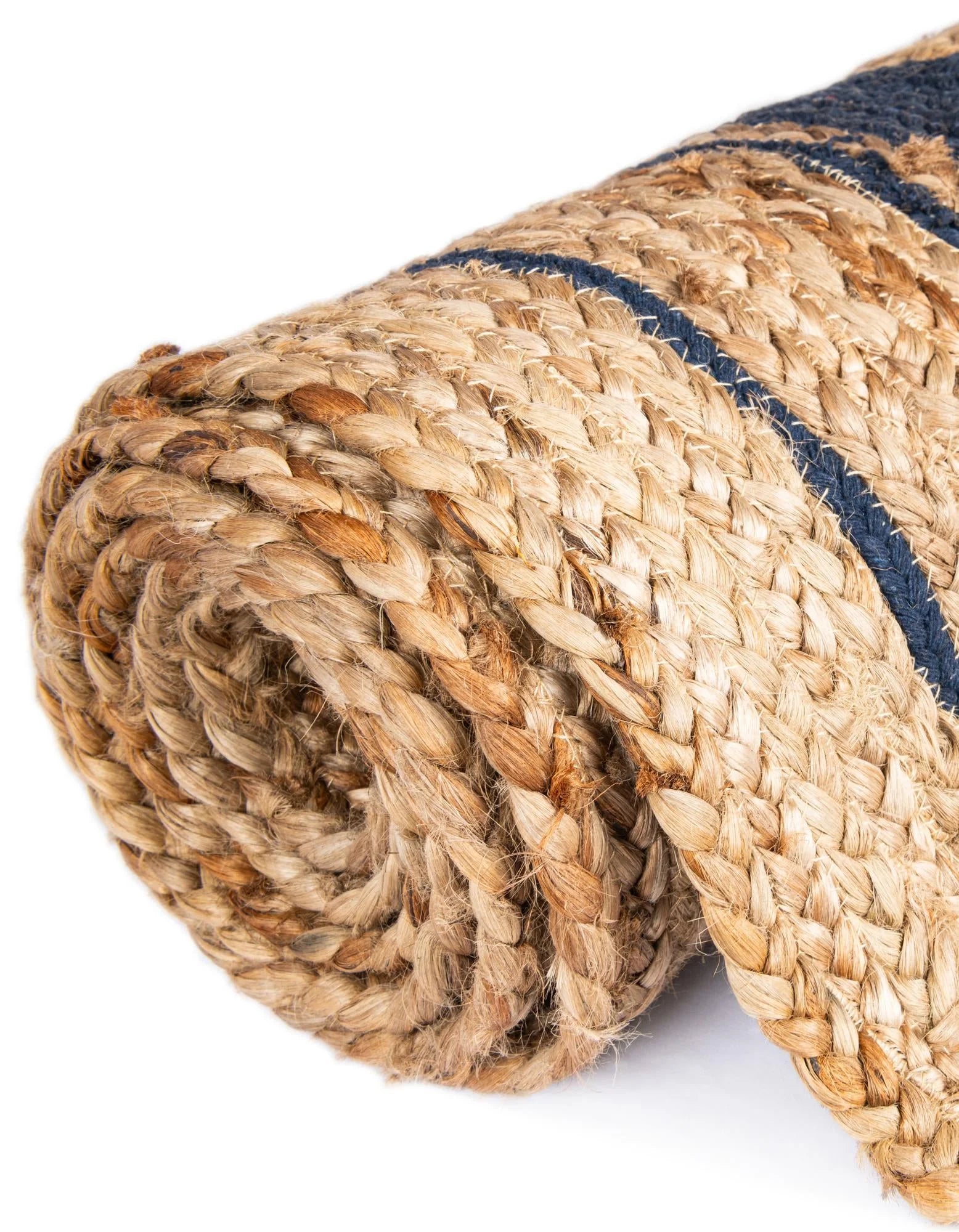 Braided Jute Collection Area Rug - Gujarat (8' round Natural and Navy Blue/Navy Blue)