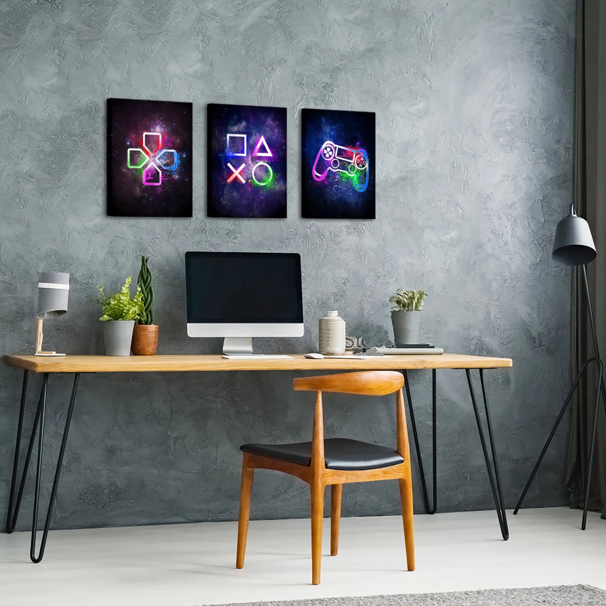 Gamer Symbol Framed Canvas Wall Art Paintings Gaming Wall Decor Prints Pictures Posters Artwork Room Decor Decoration 12"X16"X3 Pieces