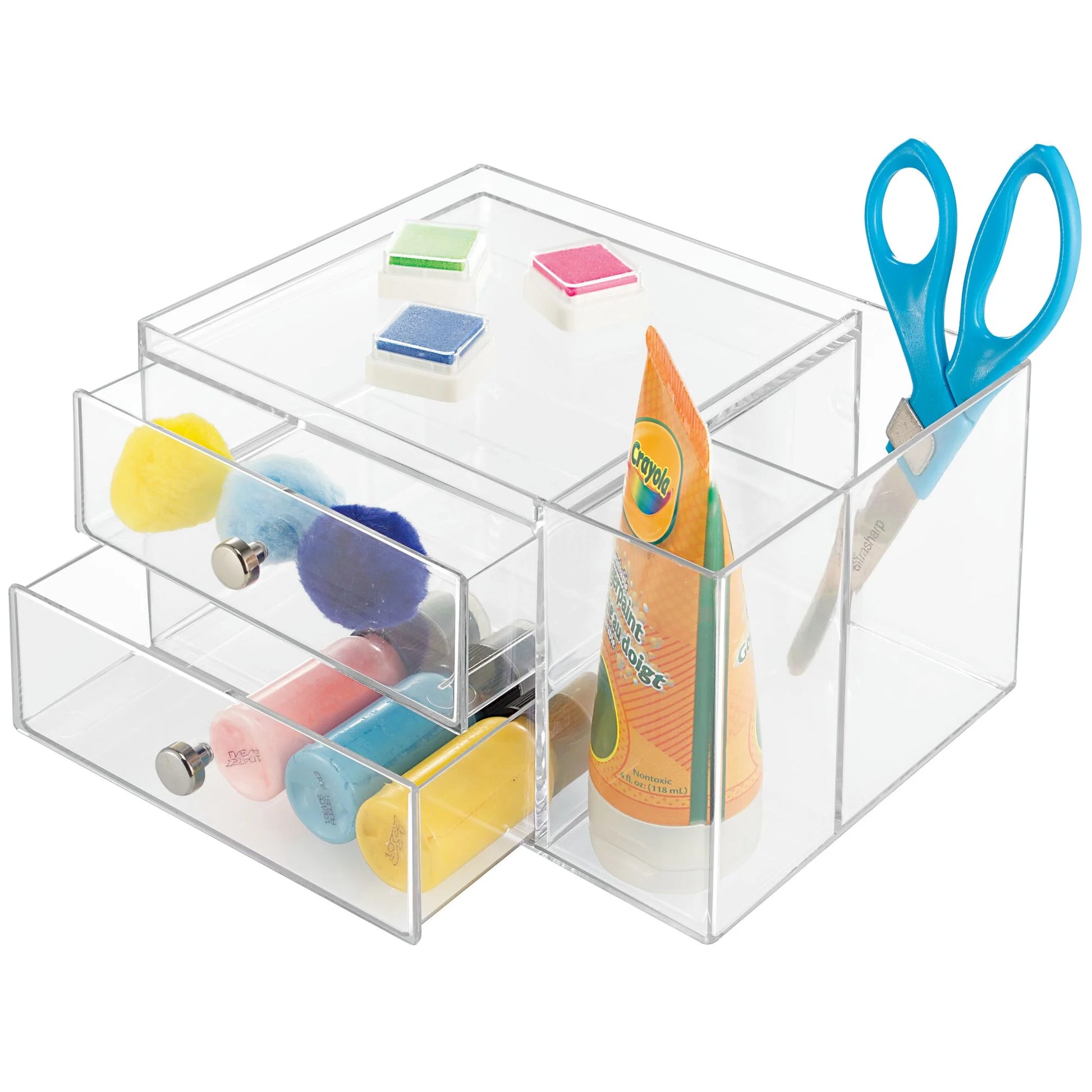 Clarity Cosmetic Organizer for Vanity Cabinet to Hold Makeup, Beauty Products, 2 Drawer with Side Caddy, Clear