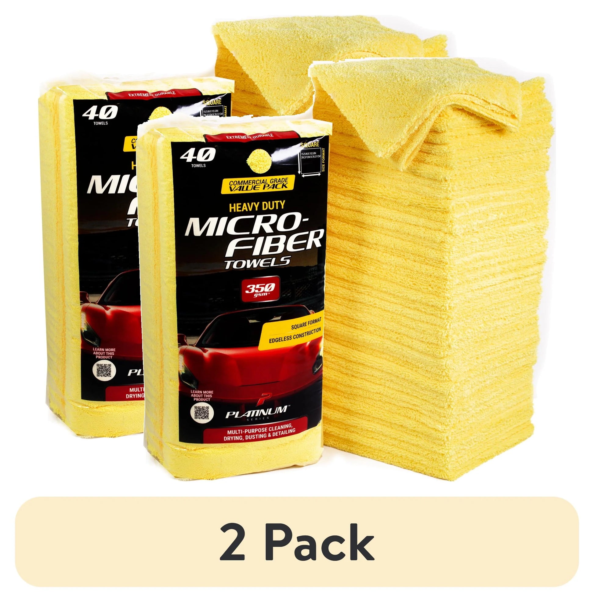 Heavy Duty Multi-Purpose Microfiber Detailing Towel, Dust Cloth, 40 Pack, Yellow