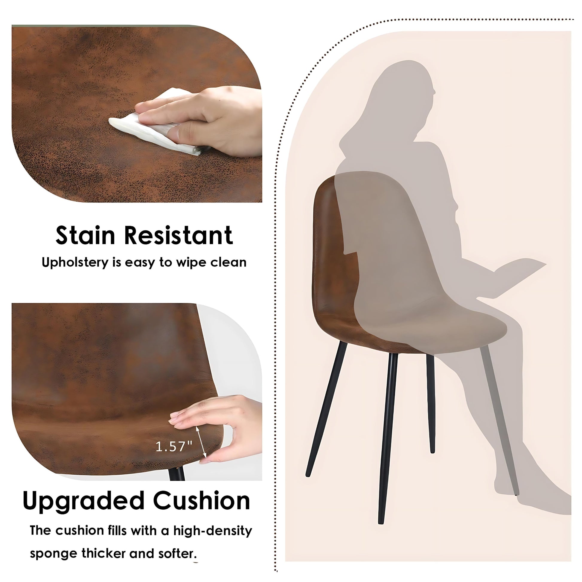 Set of 4 Upholstered Suede Dining Chairs for Family Dining Room or Restaurant