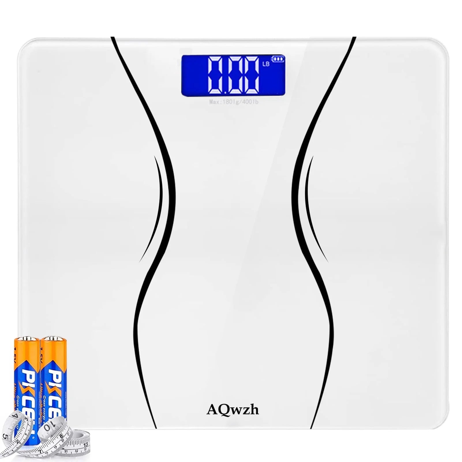 Bathroom Body Weight Scale with Step-On Technology, 396 Lbs, Body Tape Measure Included, Pink