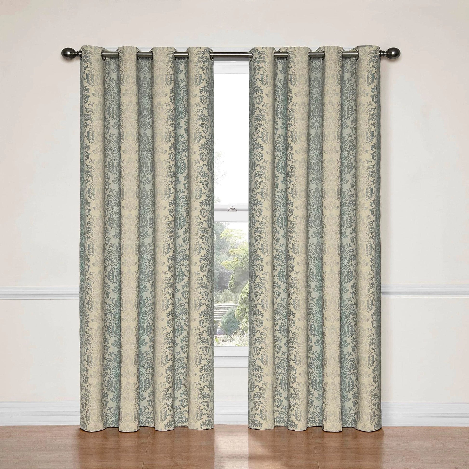 Nadya Floral Room Darkening Grommet Top Single Window Curtain Panel, Black, 52 X 63