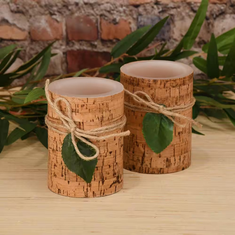 4 In. Cork with Leaf Flameless Candles (Set of 2)