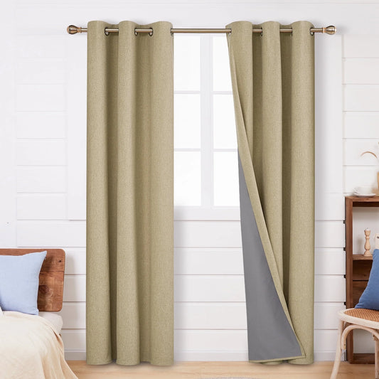Total Blackout Curtains 2 Panels, Grommet Curtains Total Light Blocking Curtain, Soundproof Curtains for Bedroom (Khaki, 42W X 95L Inch)